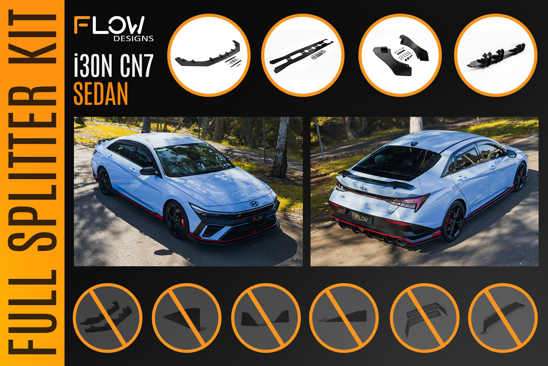 CN7 V2 Elantra N Sedan Facelift V2 - 2024 Full Lip Splitter Set