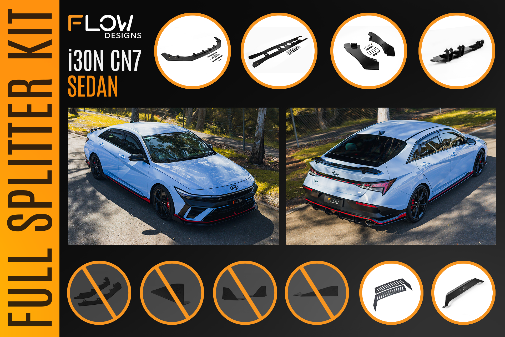 CN7 V2 Elantra N Sedan Facelift V2 - 2024 Full Lip Splitter Set