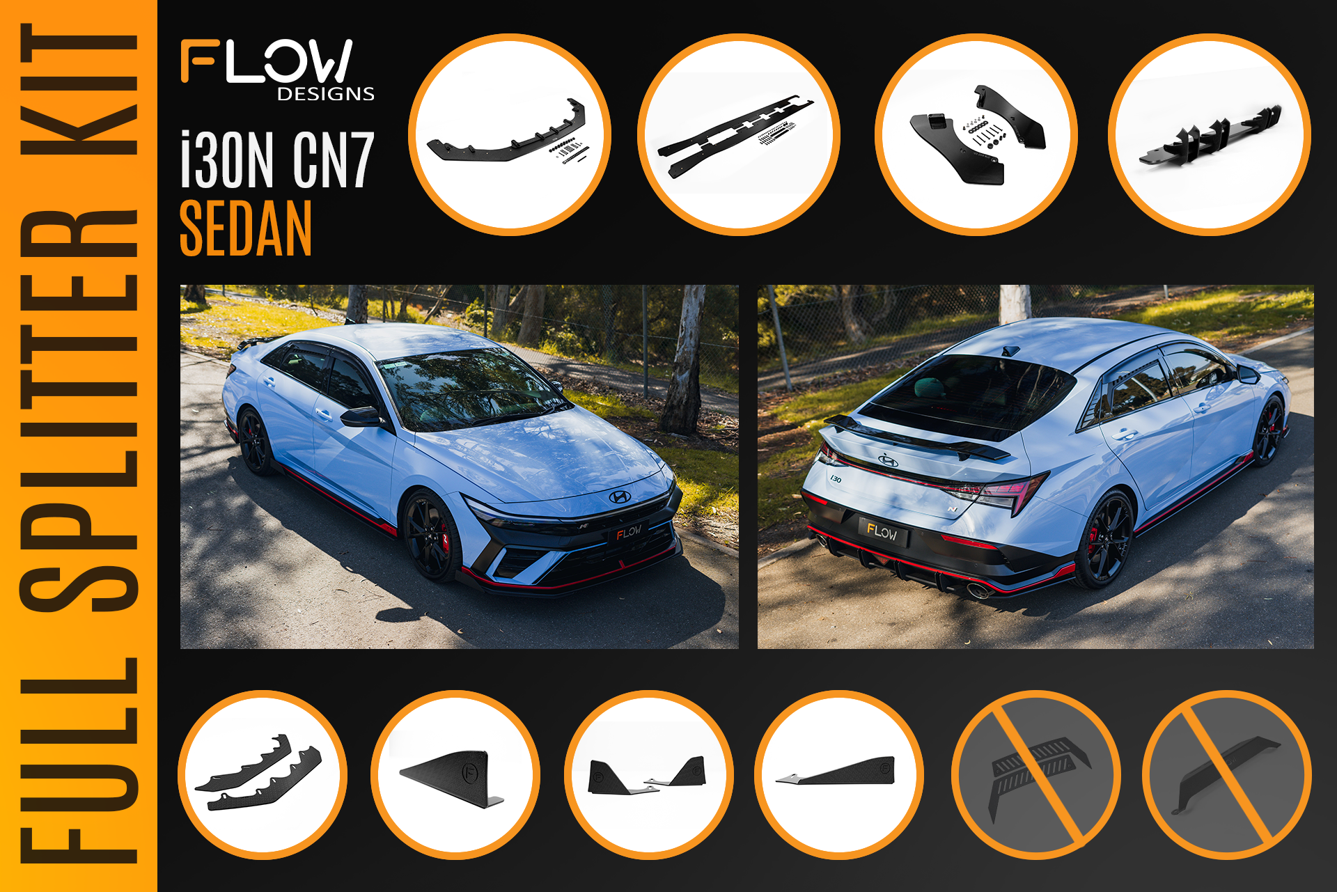 CN7 V2 Elantra N Sedan Facelift V2 - 2024 Full Lip Splitter Set