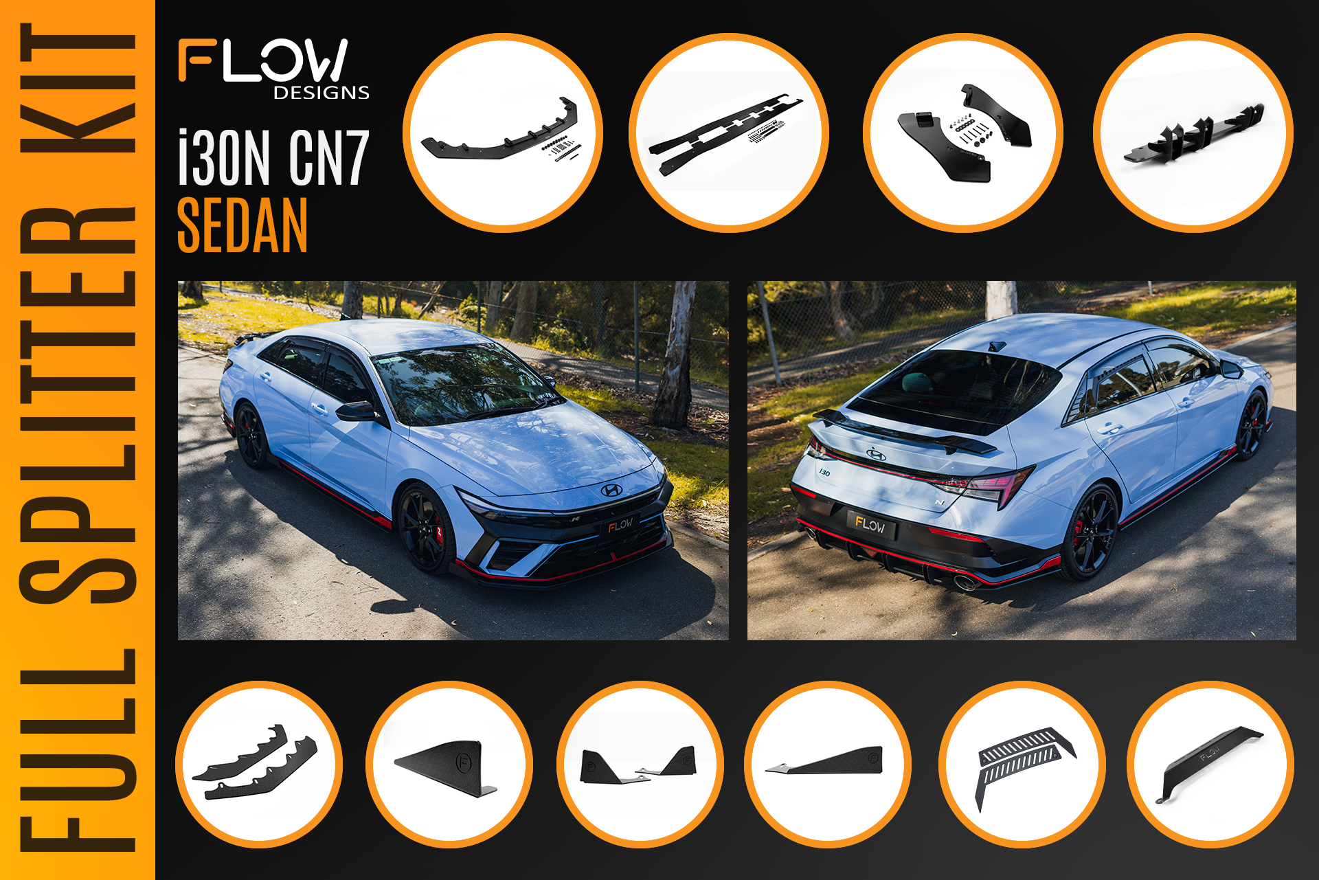 CN7 V2 Elantra N Sedan Facelift V2 - 2024 Full Lip Splitter Set