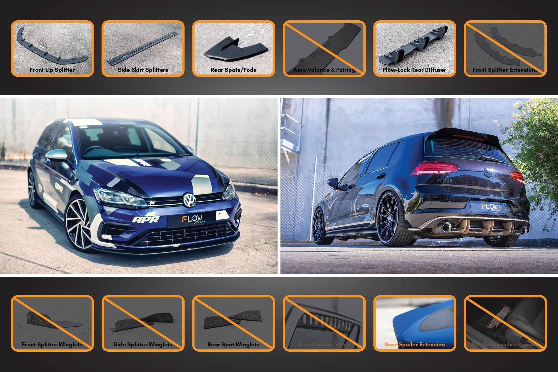 Volkswagen MK7.5 Golf R Full Lip Splitter Set with Flow-Lock Rear Diffuser