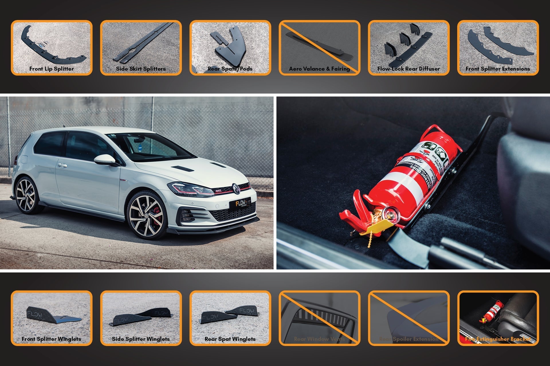 Volkswagen MK7.5 Golf GTI Full Lip Splitter Set with Flow-Lock Rear Diffuser