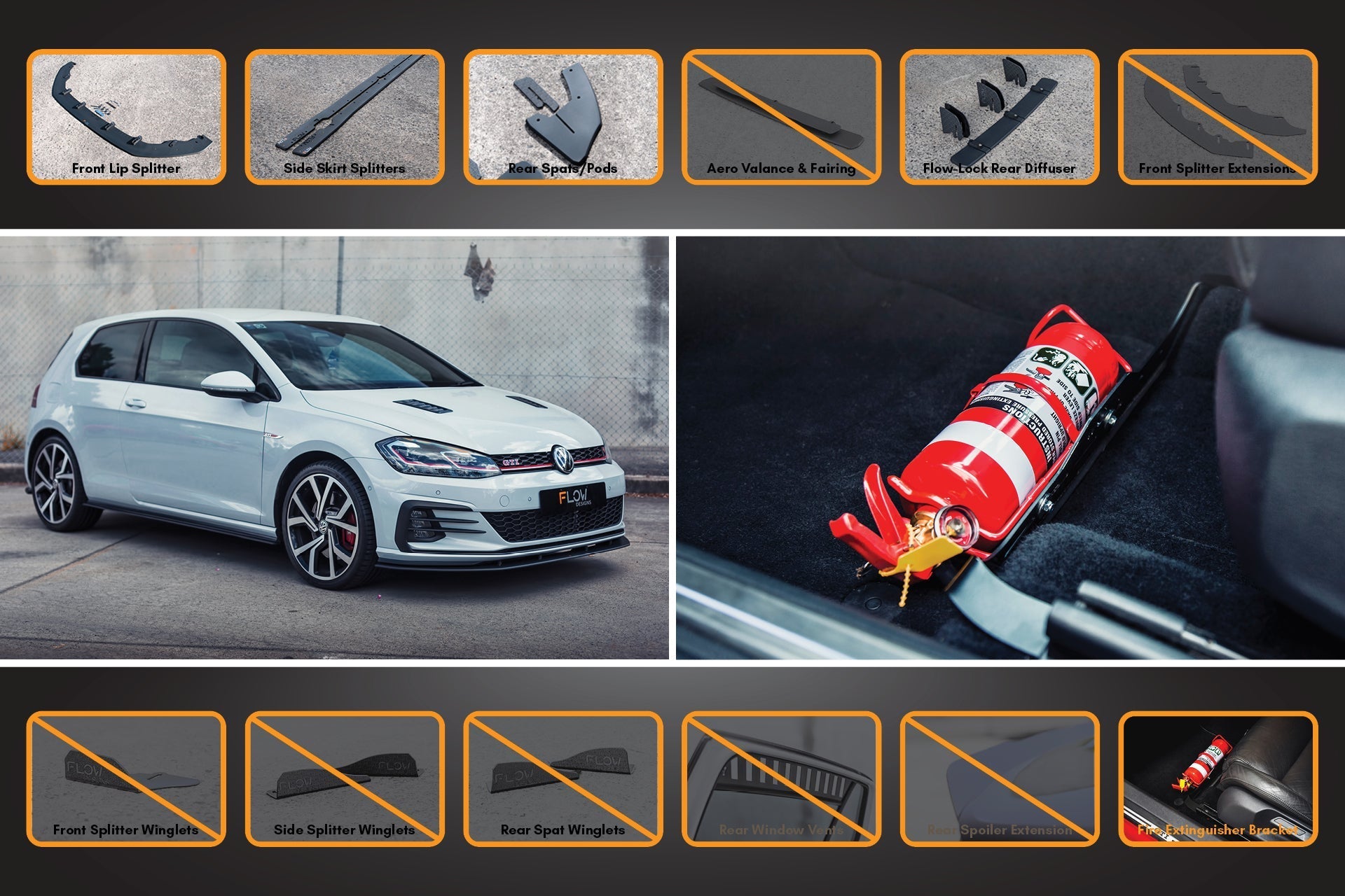 Volkswagen MK7.5 Golf GTI Full Lip Splitter Set with Flow-Lock Rear Diffuser