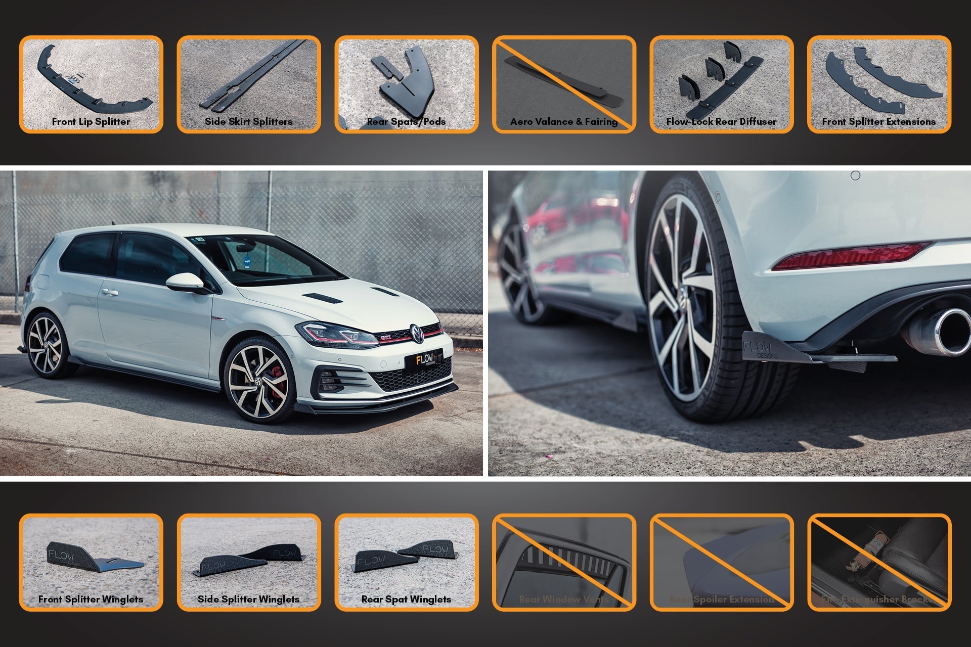 Volkswagen MK7.5 Golf GTI Full Lip Splitter Set with Flow-Lock Rear Diffuser