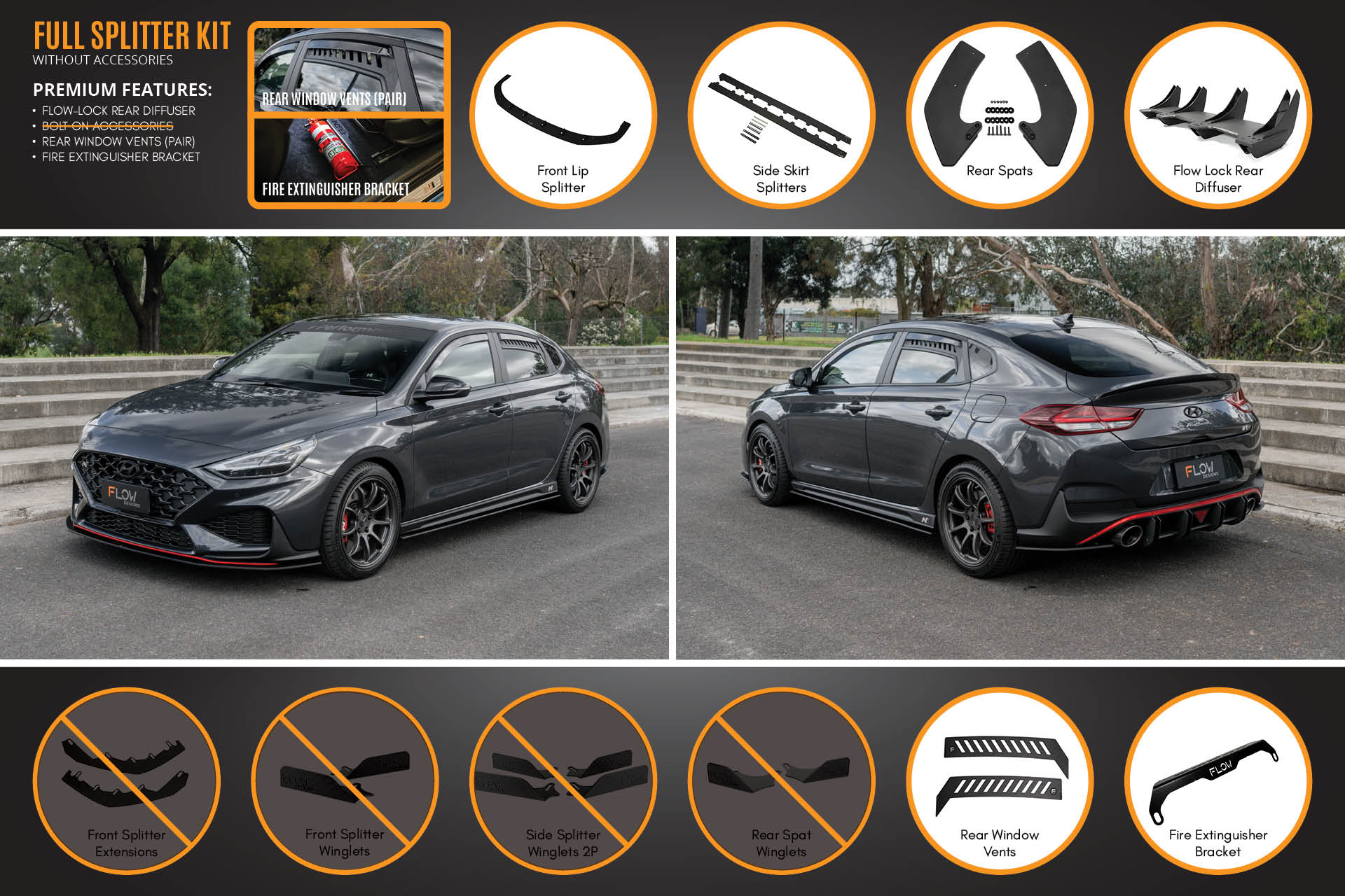 Hyundai i30N Fastback PD FL 2022+ Full Lip Splitter Set (GLOSS BLACK)