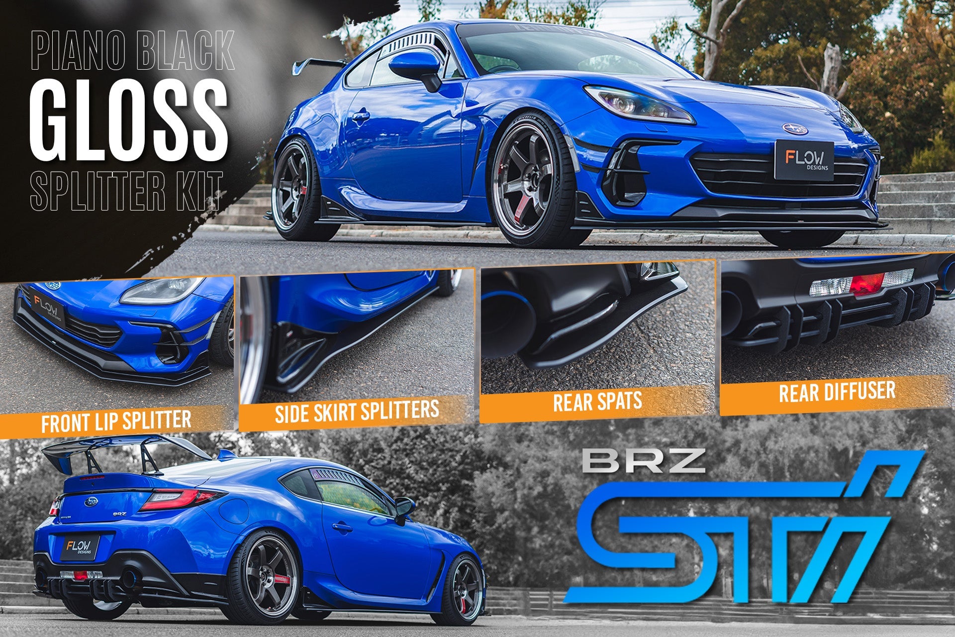 Subaru ZD8 BRZ STI Full Lip Splitter Set (GLOSS BLACK)