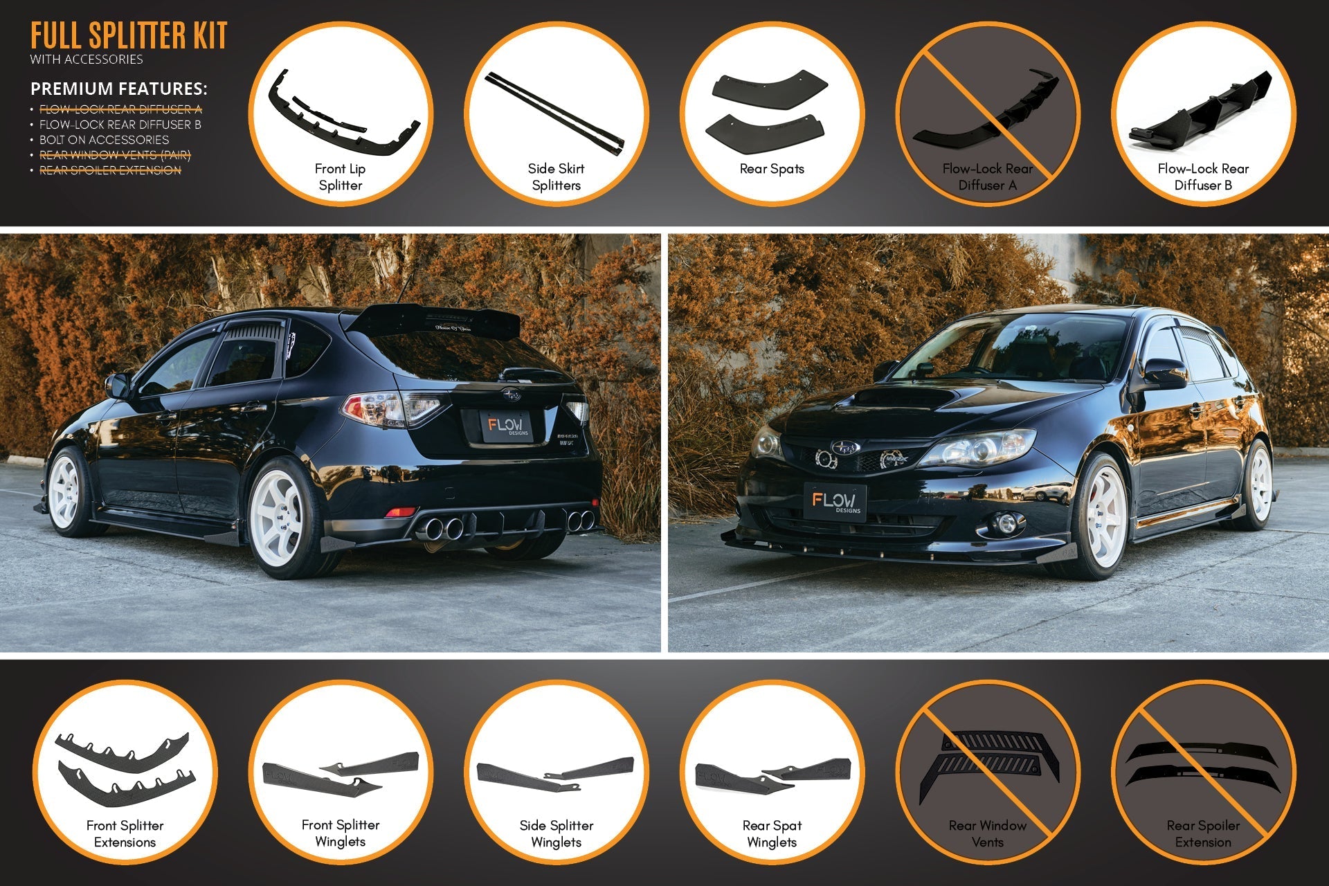 Subaru Impreza WRX/RS G3 Hatch PFL Full Lip Splitter Set