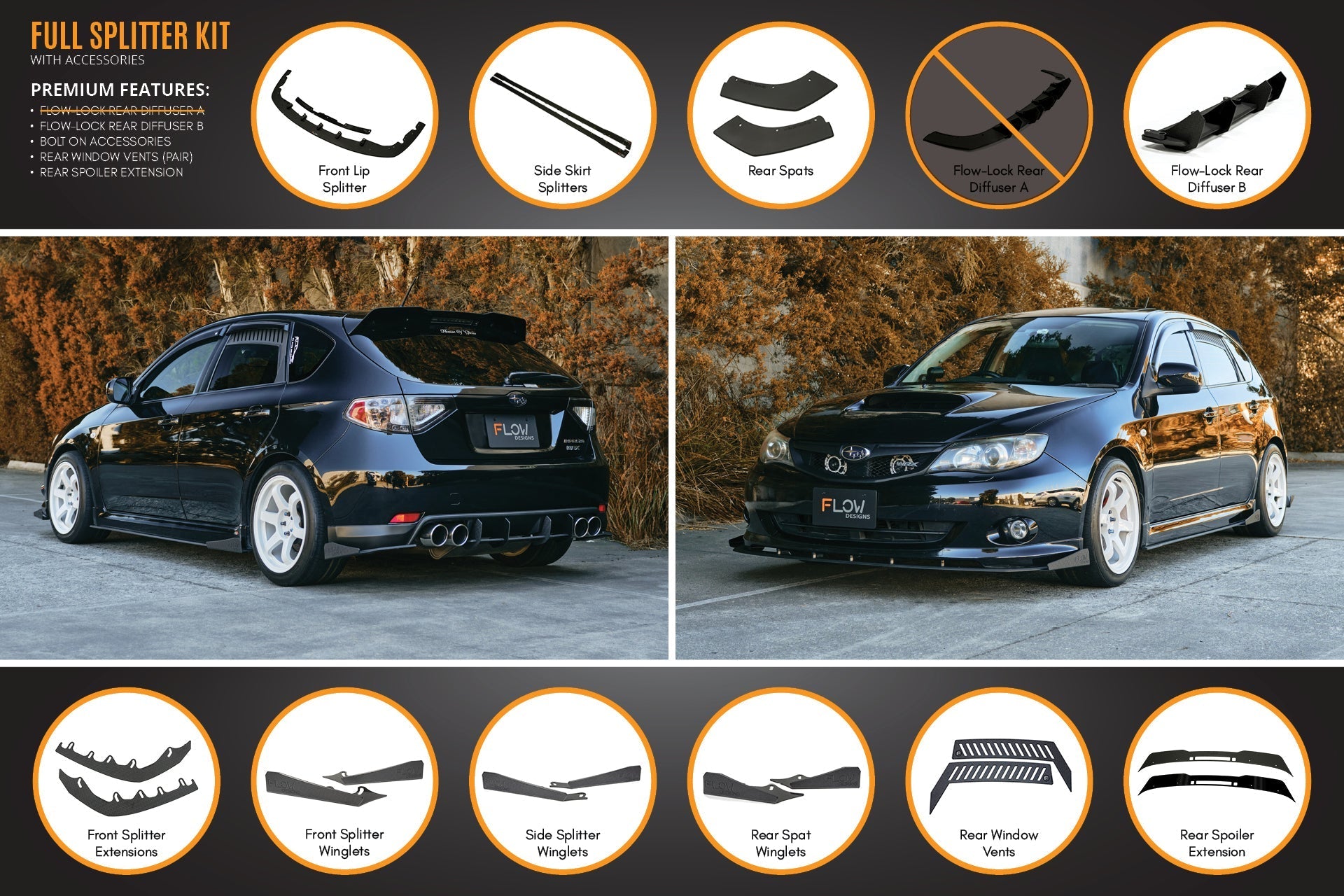 Subaru Impreza WRX/RS G3 Hatch PFL Full Lip Splitter Set