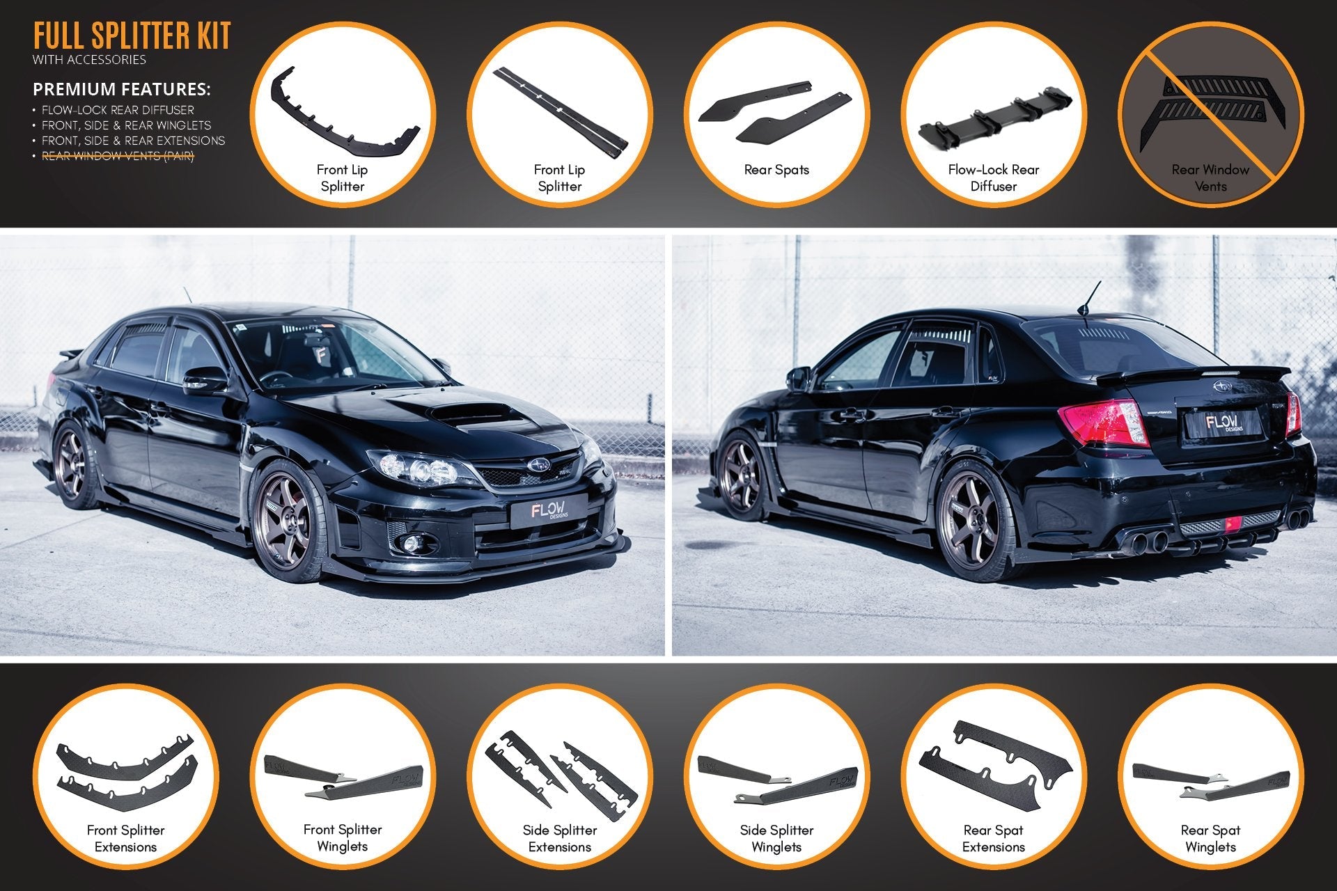 Subaru Impreza WRX/RS G3 Sedan PFL Full Lip Splitter Set