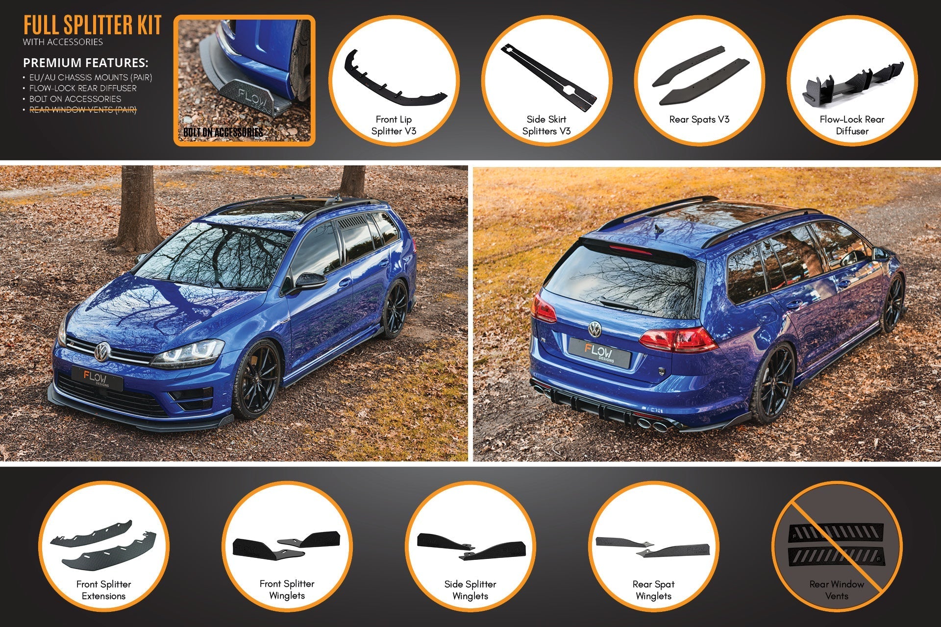 Volkswagen MK7 Golf R Wagon (EU/AU) Full Lip Splitter Set