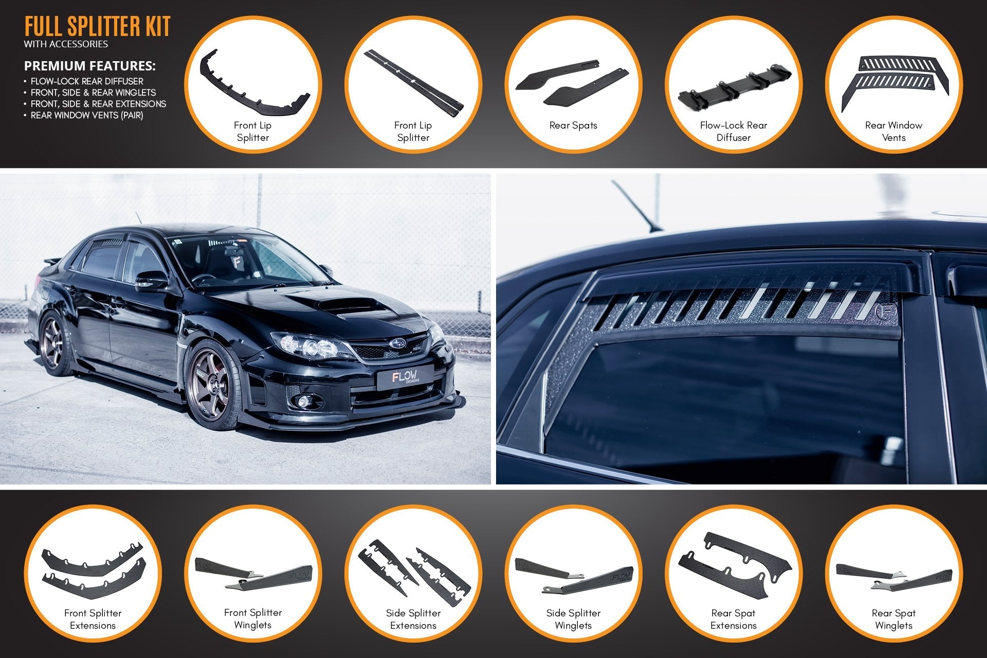 Subaru Impreza WRX/RS G3 Sedan PFL Full Lip Splitter Set