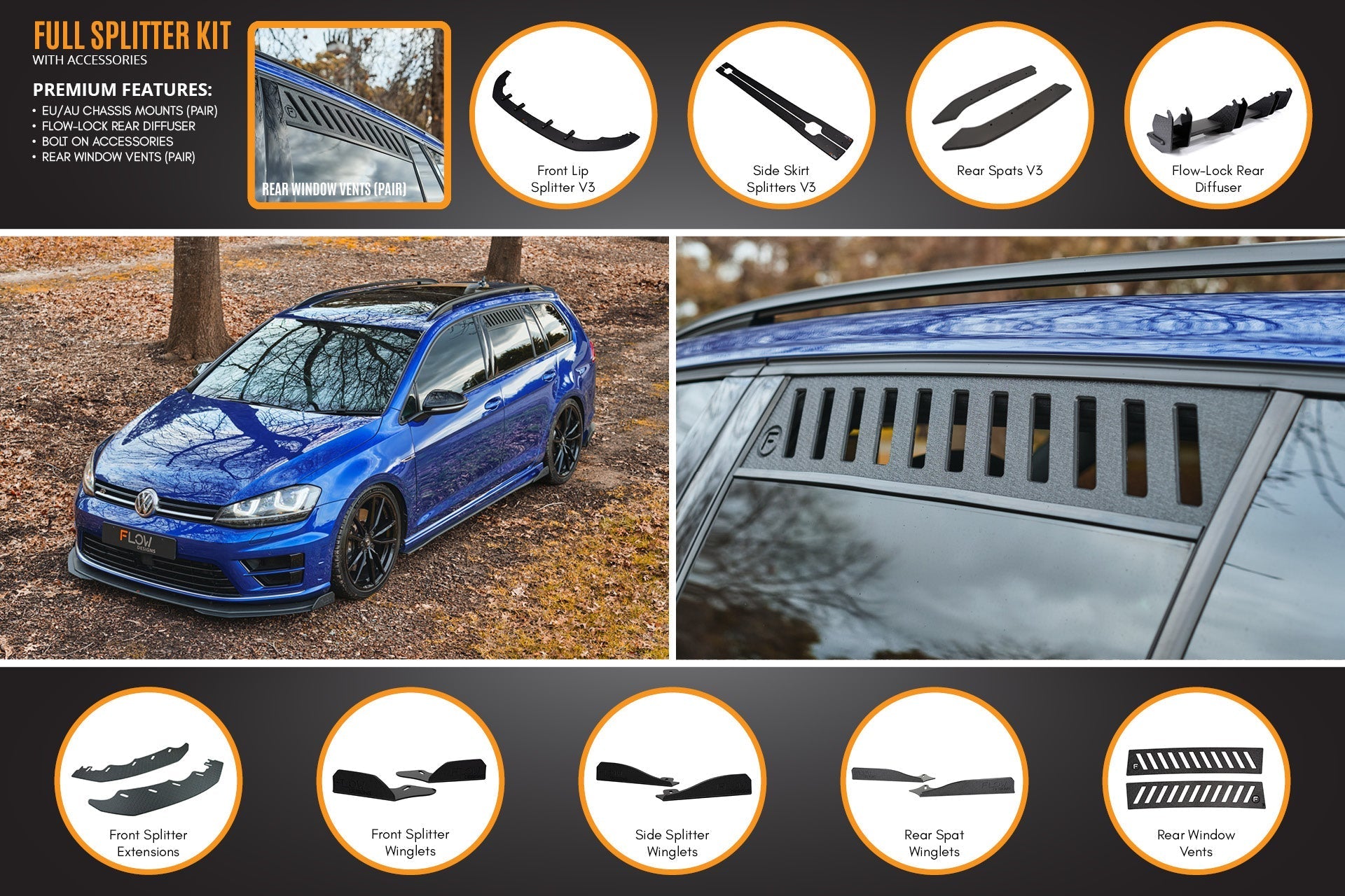 Volkswagen MK7 Golf R Wagon (EU/AU) Full Lip Splitter Set