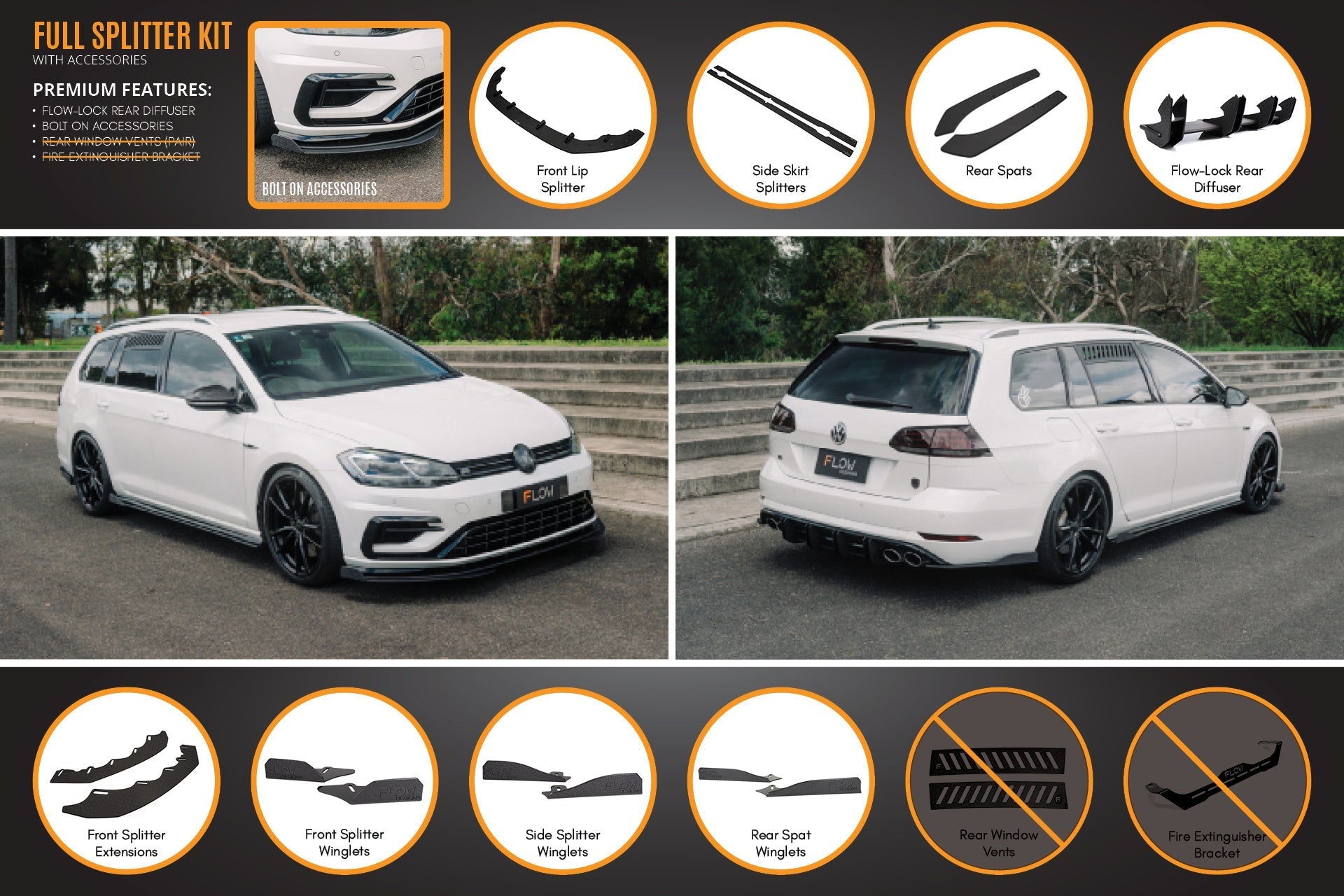 Volkswagen MK7.5 Golf R Wagon Full Lip Splitter Set