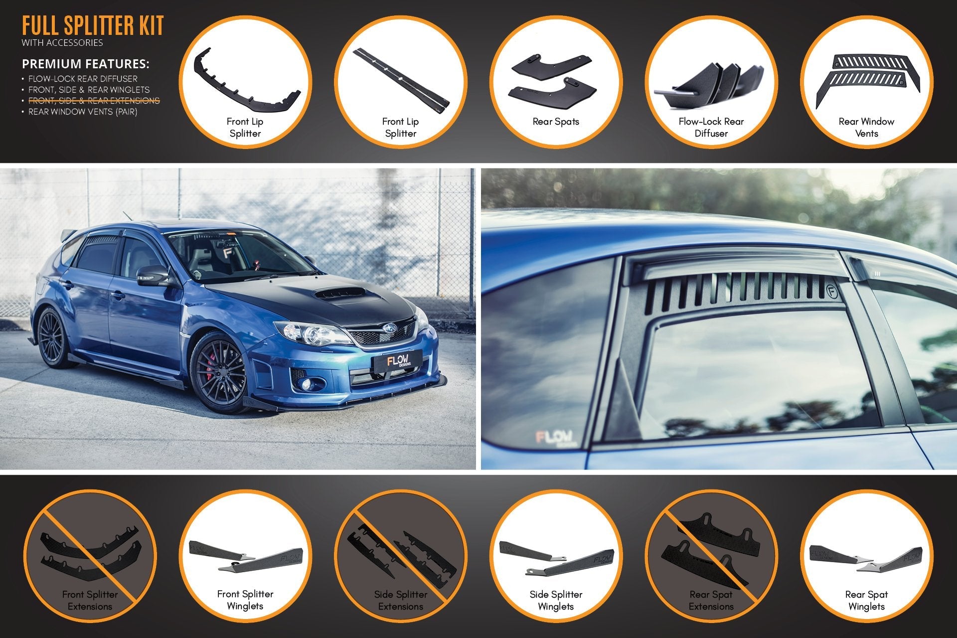 Impreza WRX / STI G3 Hatch (FL) Full Lip Splitter Set