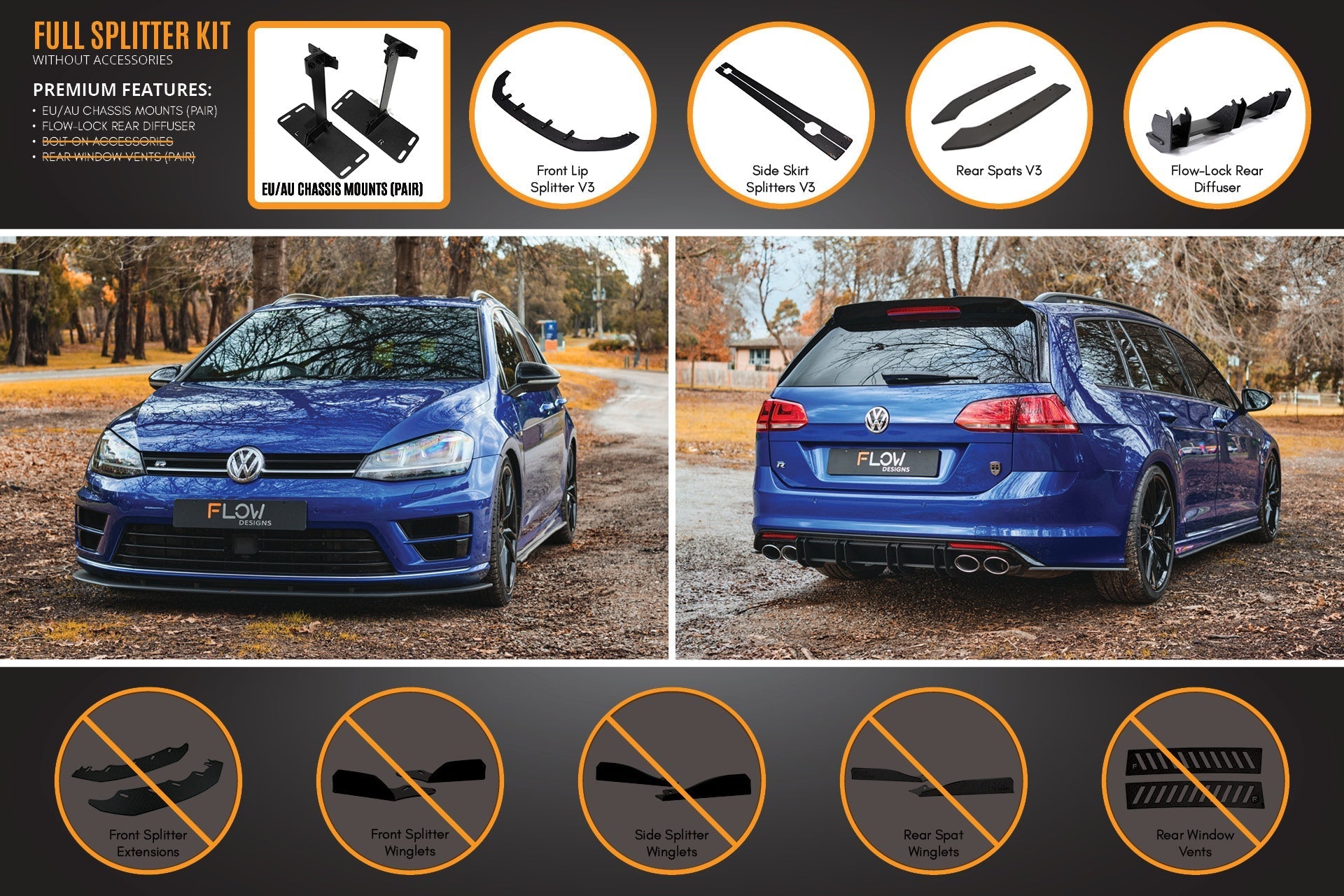 Volkswagen MK7 Golf R Wagon (EU/AU) Full Lip Splitter Set