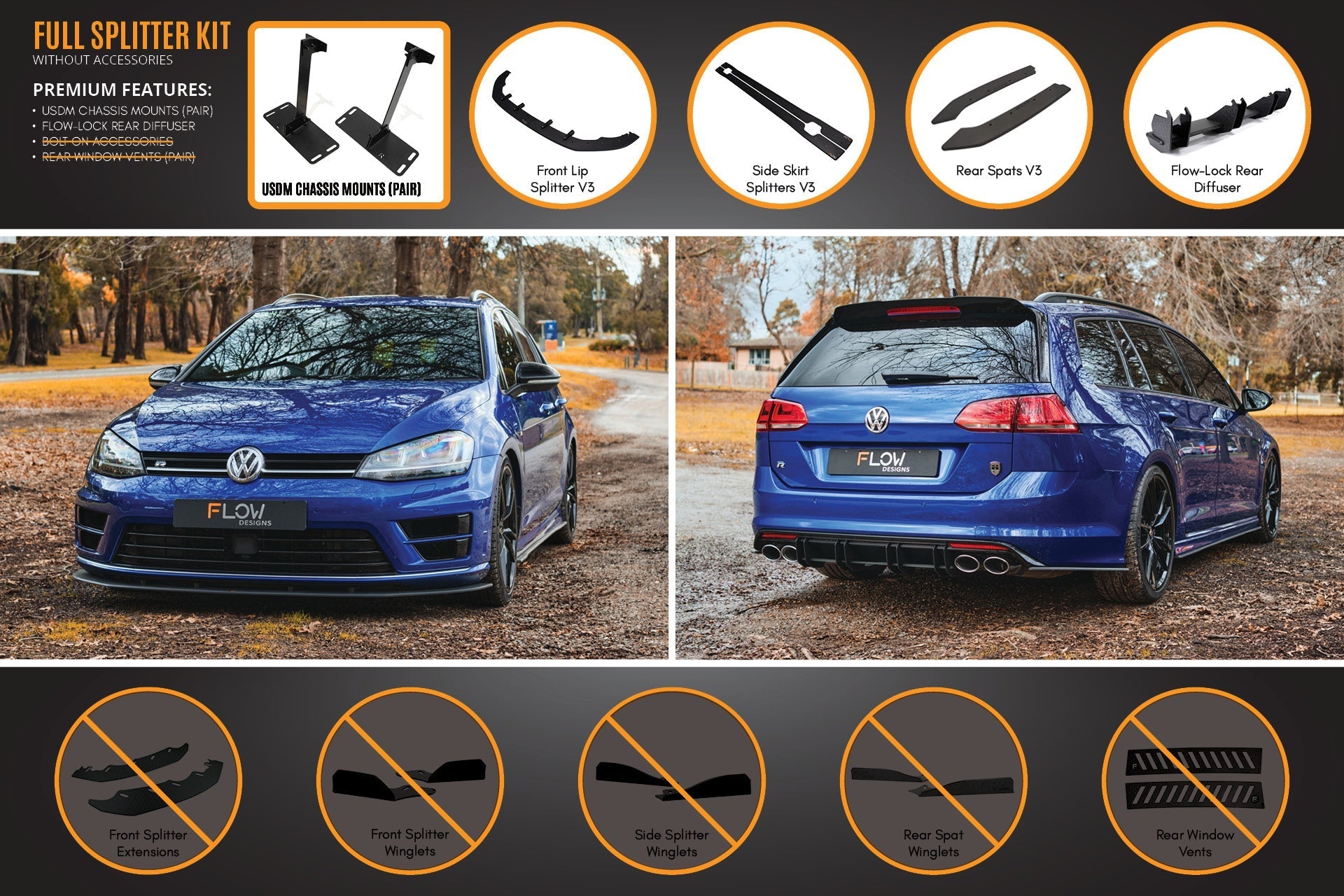 Volkswagen MK7 Golf R Wagon (USDM) Full Lip Splitter Set