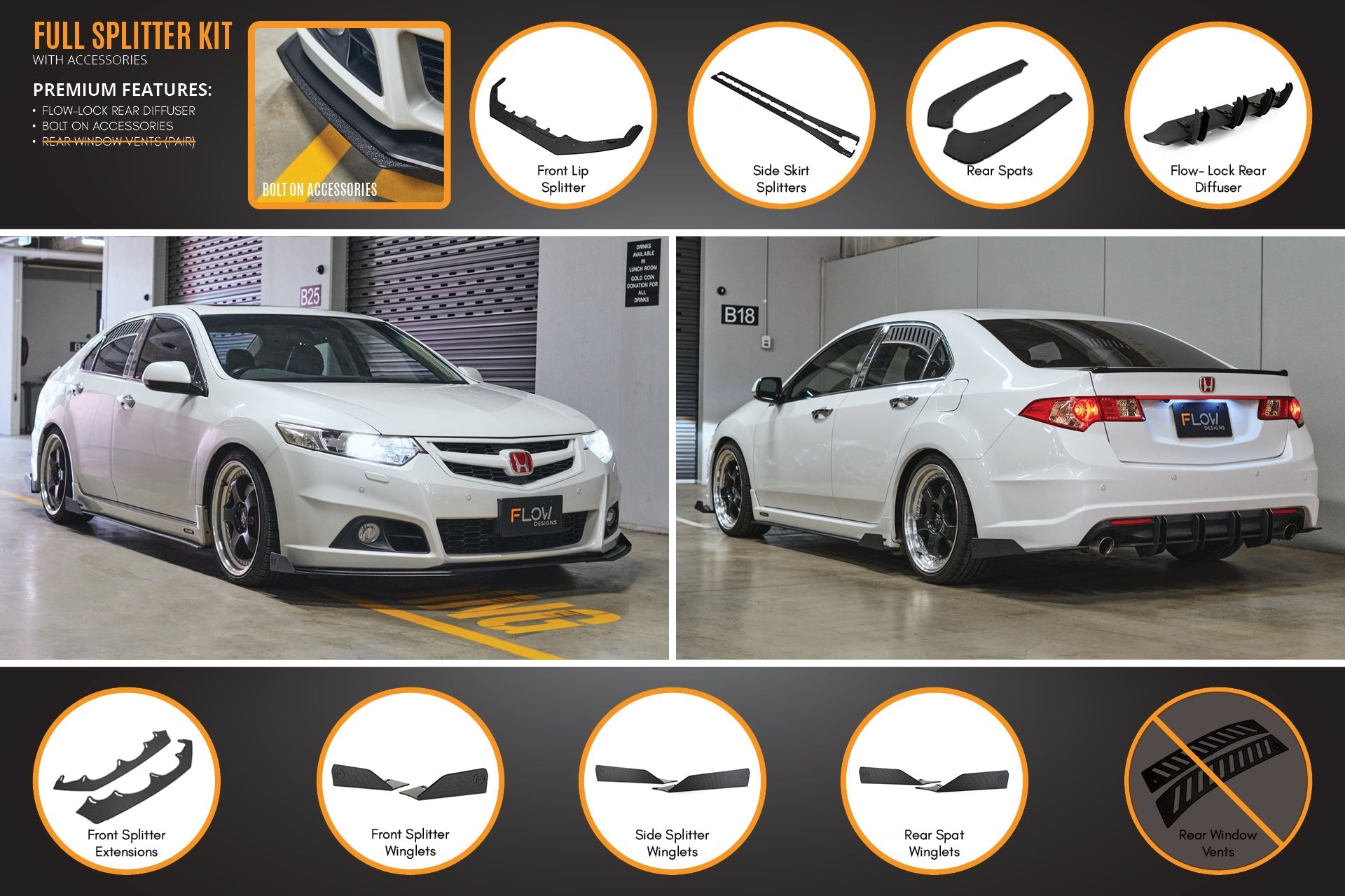 Honda CU2 Accord Euro Full Lip Splitter Set - Modulo