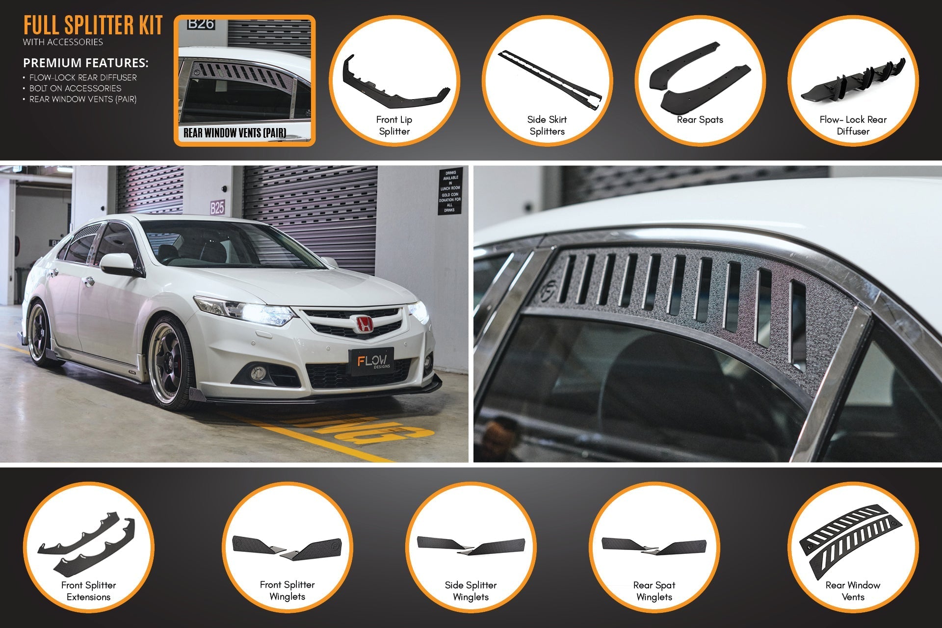 Honda CU2 Accord Euro Full Lip Splitter Set - Modulo