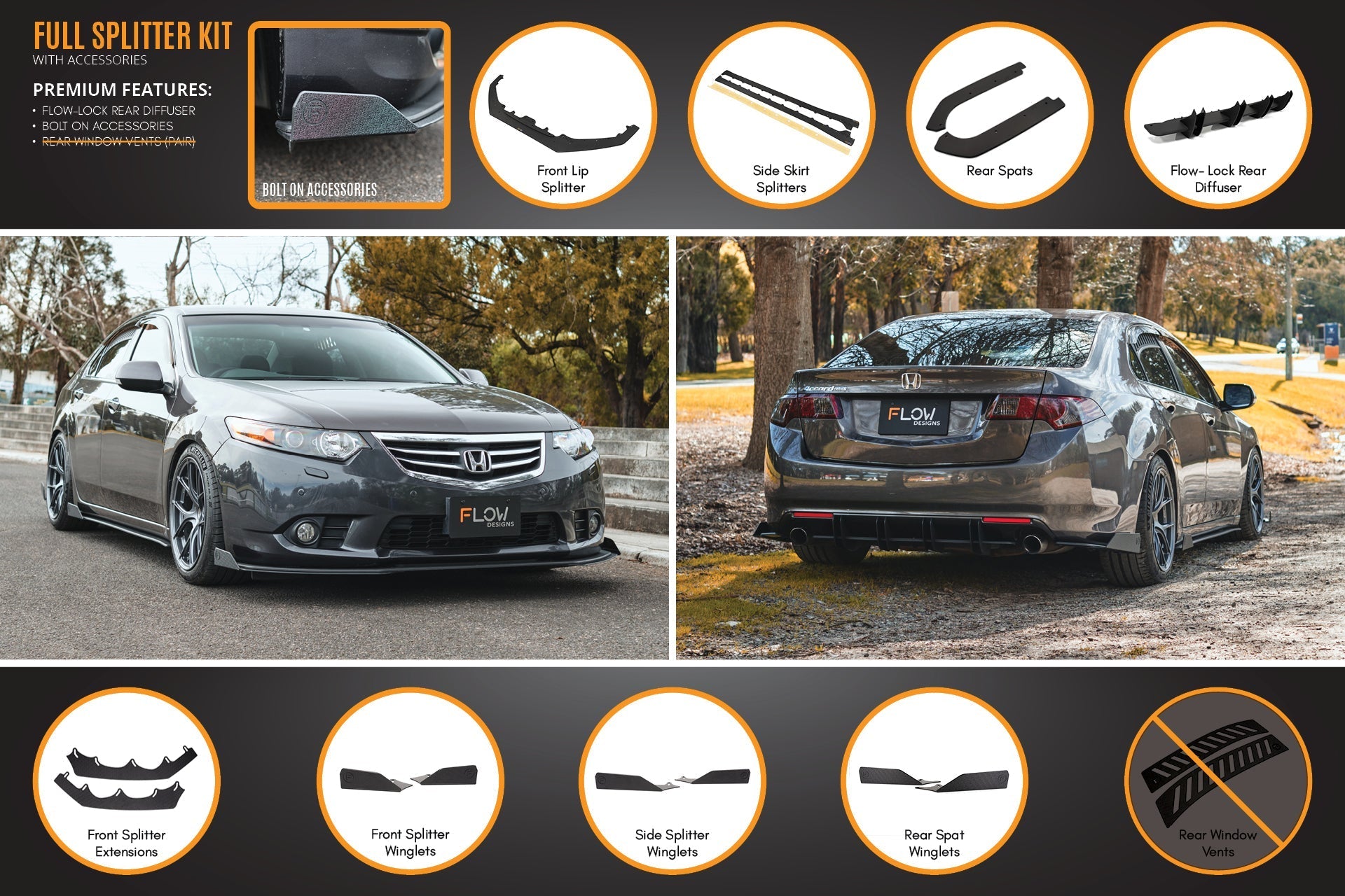 Honda CU2 Accord Euro Full Lip Splitter Set - Standard