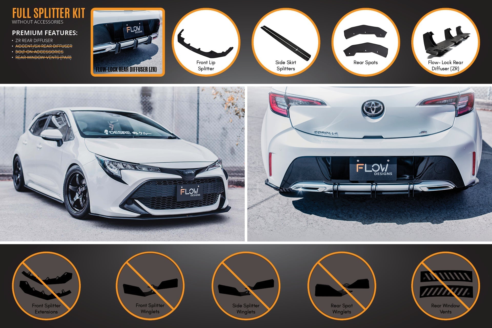 Toyota Corolla MZEA12R/ZWE211R 2018-2022 Full Lip Splitter Set