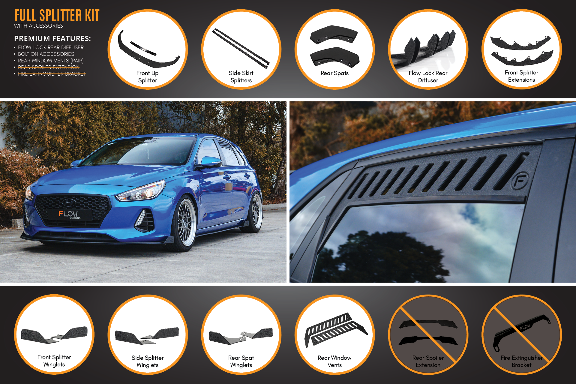 Hyundai i30 SR Hatch (2017-2018) Full Lip Splitter Set (GLOSS BLACK)