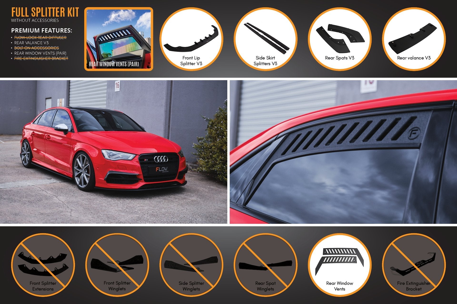 Audi S3 8V Sedan PFL V3 Full Lip Splitter Set