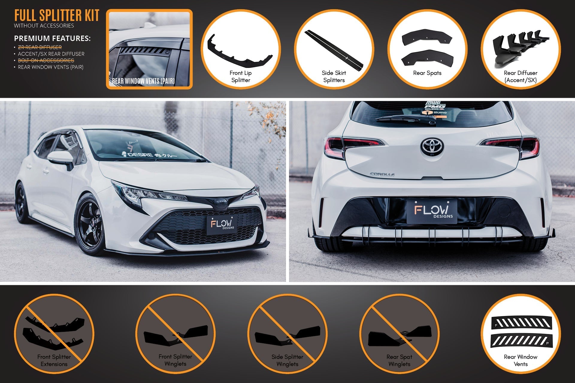 Toyota Corolla MZEA12R/ZWE211R 2018-2022 Full Lip Splitter Set