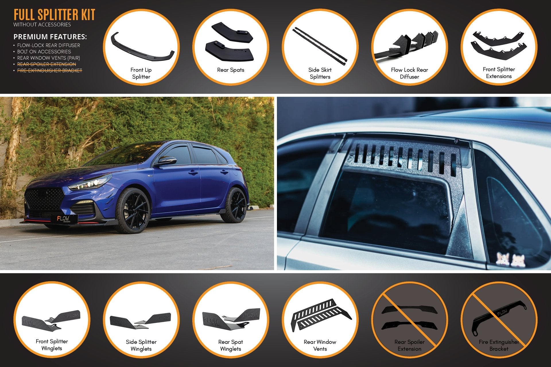 Hyundai i30 N Line Hatch PD (2018-Current) Full Splitter Lip Set (GLOSS BLACK)