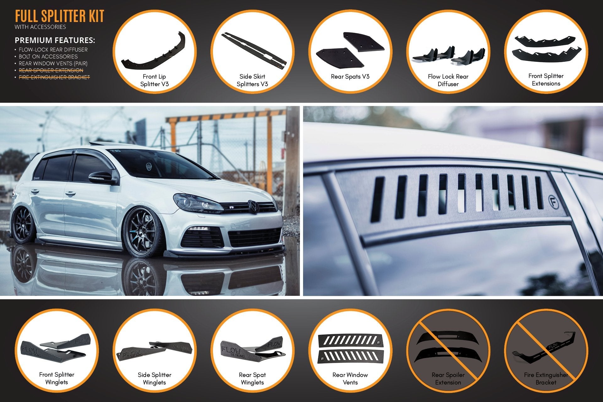 Volkswagen MK6 Golf R Full Lip Splitter Set WITH Accessories