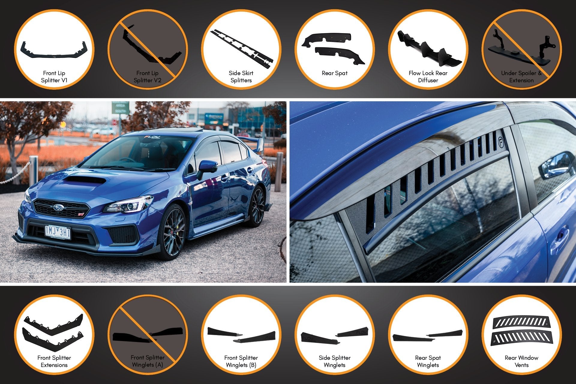 Subaru VA WRX/STI Full Lip Splitter Set (GLOSS BLACK)