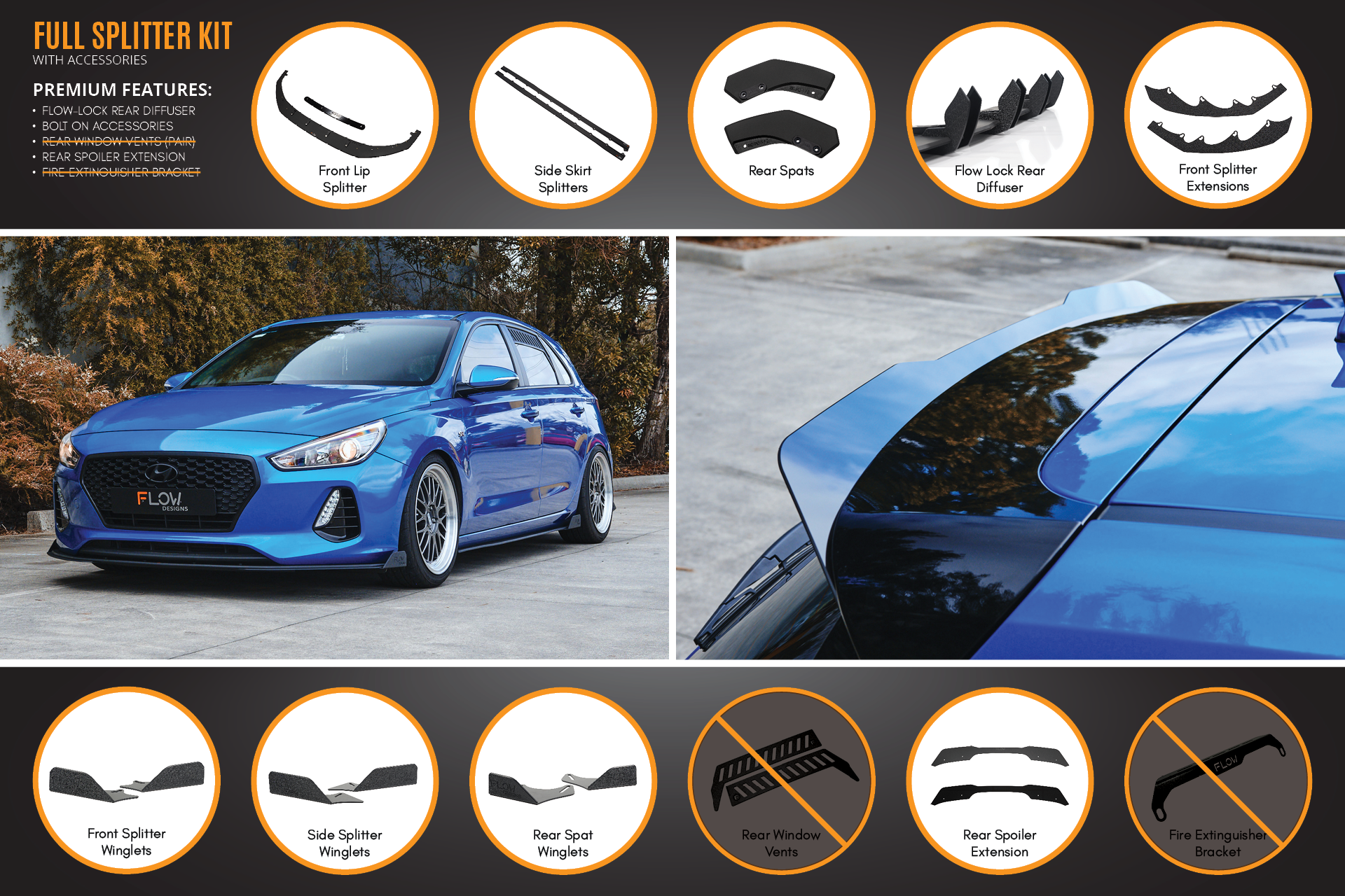 Hyundai i30 SR Hatch (2017-2018) Full Lip Splitter Set (GLOSS BLACK)