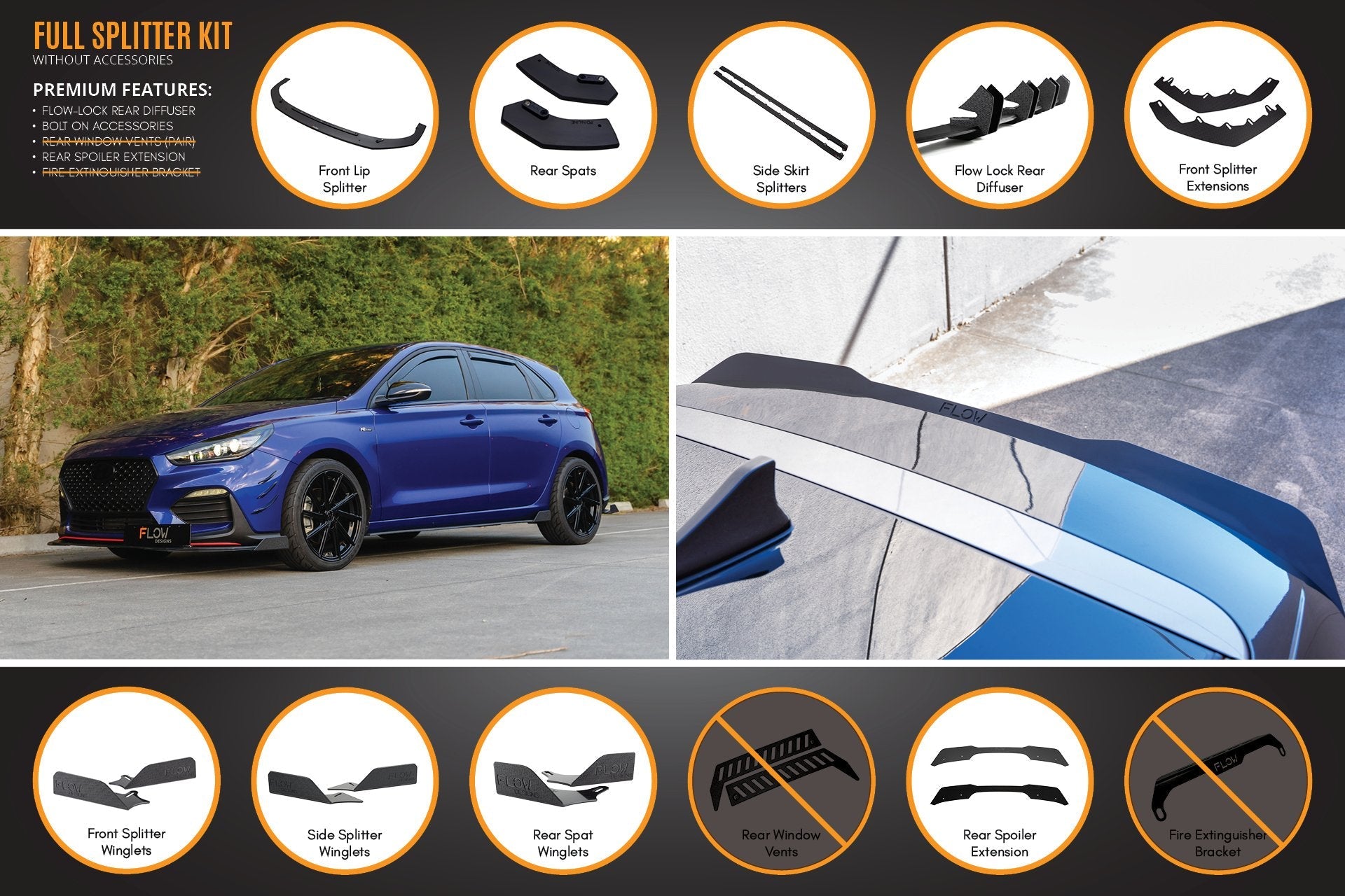 Hyundai i30 N Line Hatch PD (2018-Current) Full Splitter Lip Set (GLOSS BLACK)