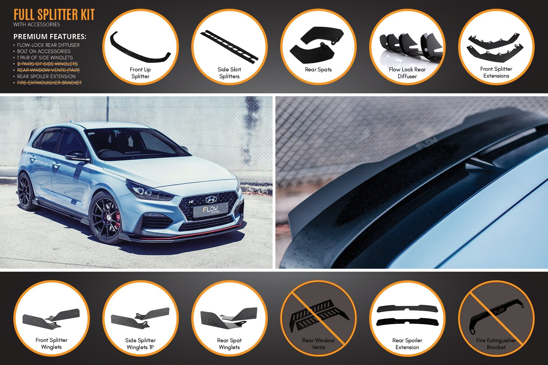 Hyundai i30N Hatch PD (2018-2020) Full Lip Splitter Set (GLOSS BLACK)