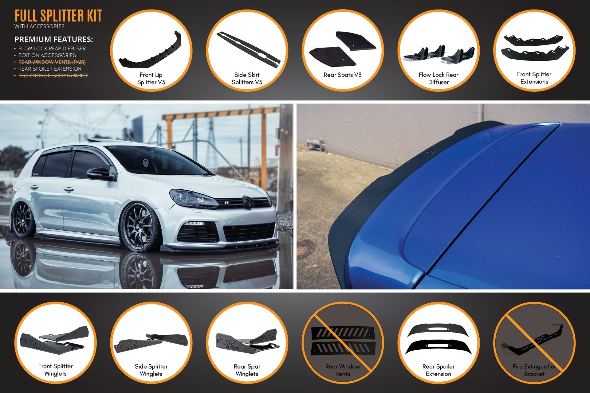 Volkswagen MK6 Golf R Full Lip Splitter Set WITH Accessories