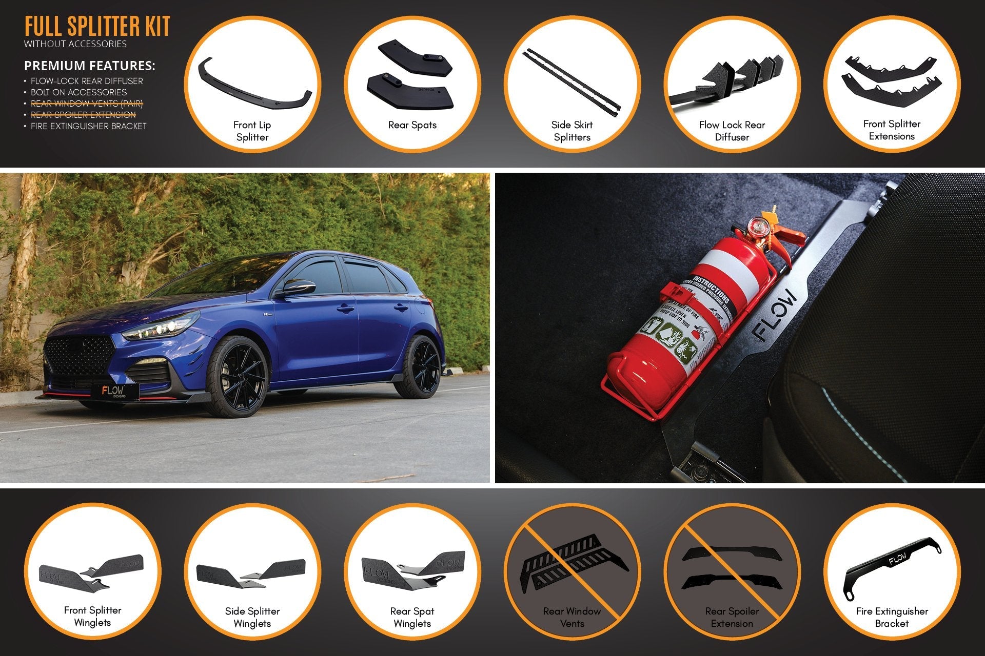 Hyundai i30 N Line Hatch PD (2018-Current) Full Splitter Lip Set (GLOSS BLACK)