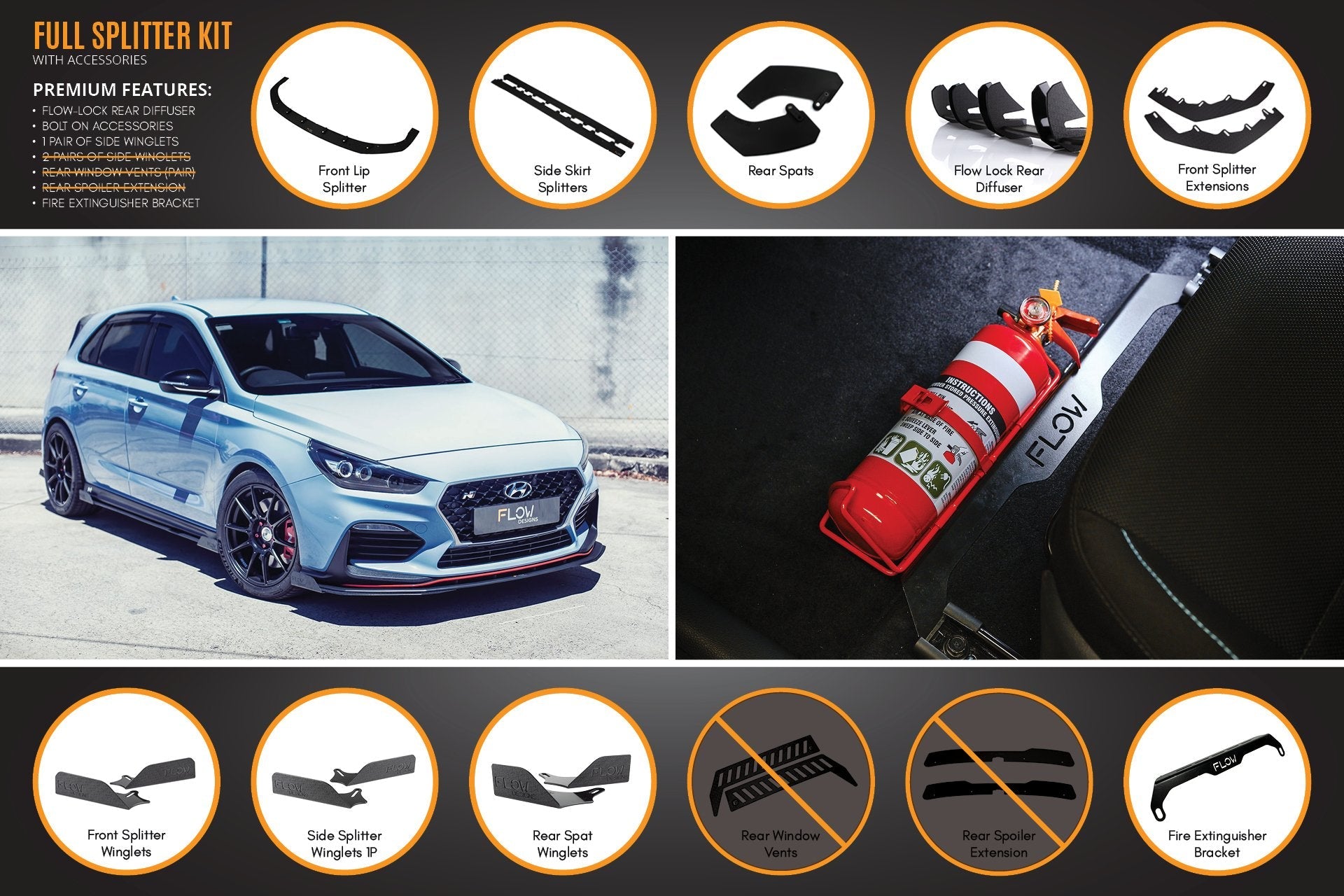 Hyundai i30N Hatch PD (2018-2020) Full Lip Splitter Set (GLOSS BLACK)