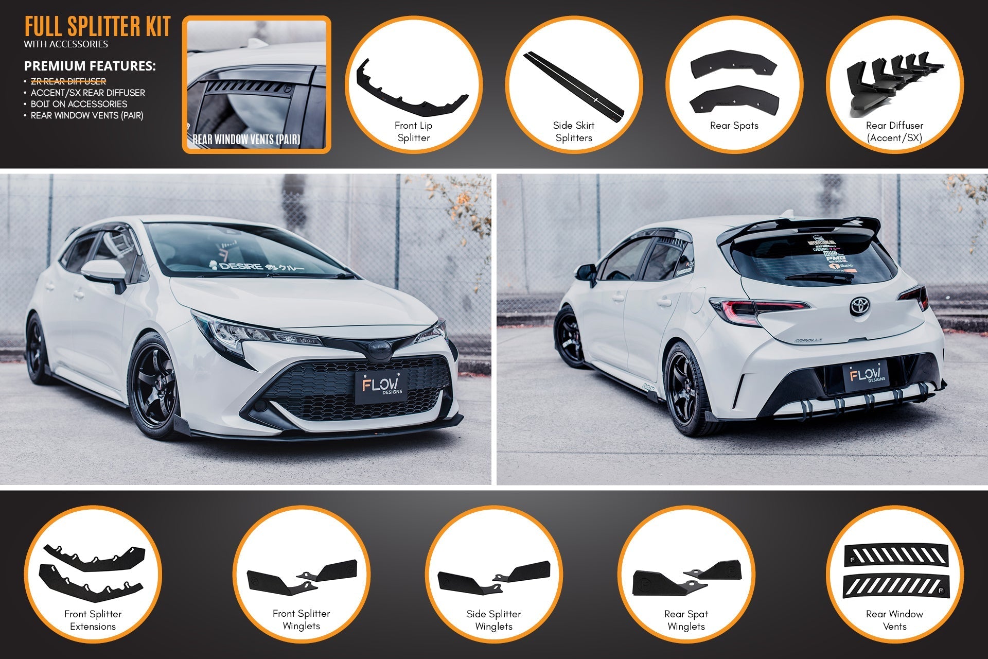 Toyota Corolla MZEA12R/ZWE211R 2018-2022 Full Lip Splitter Set