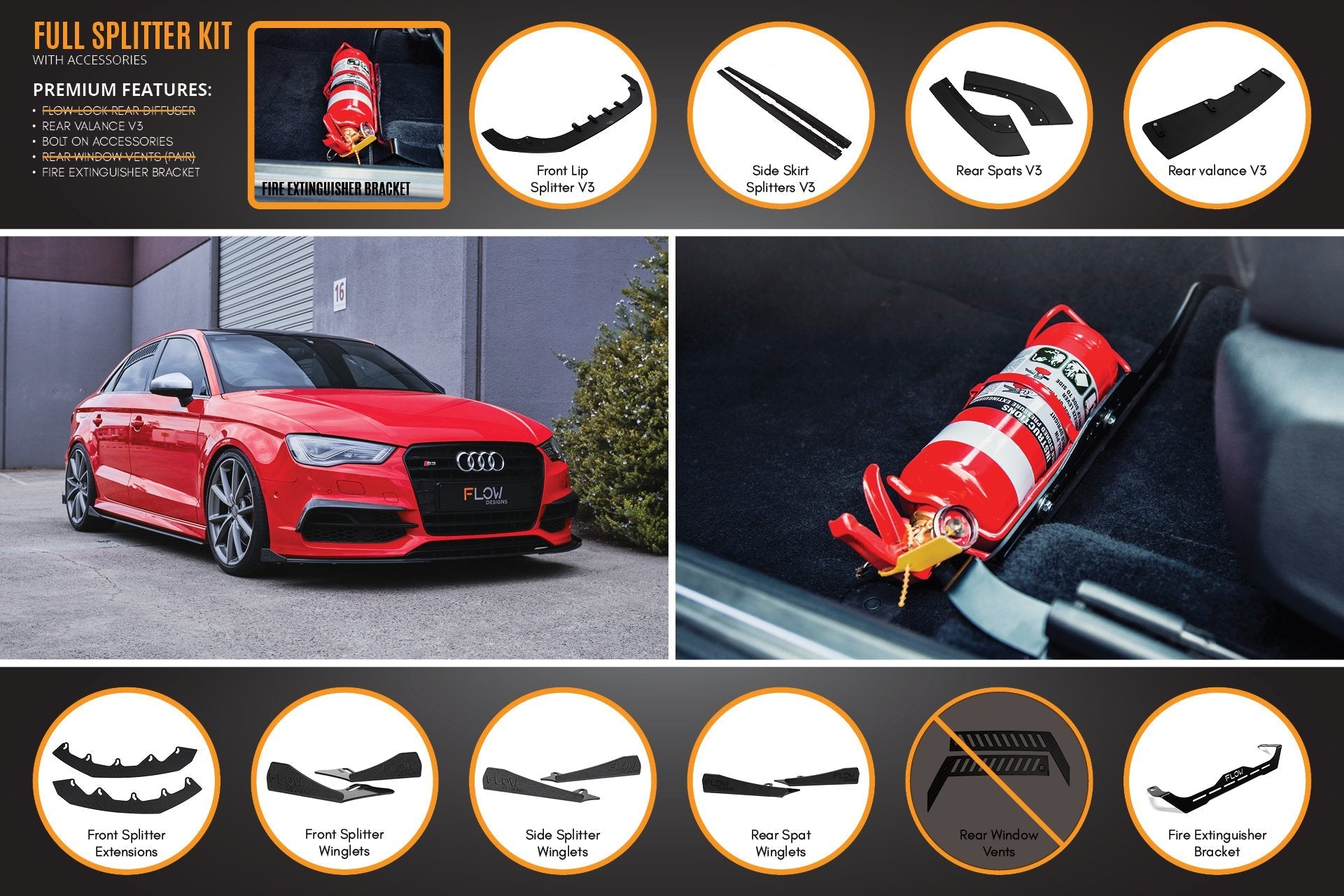 Audi S3 8V Sedan PFL V3 Full Lip Splitter Set