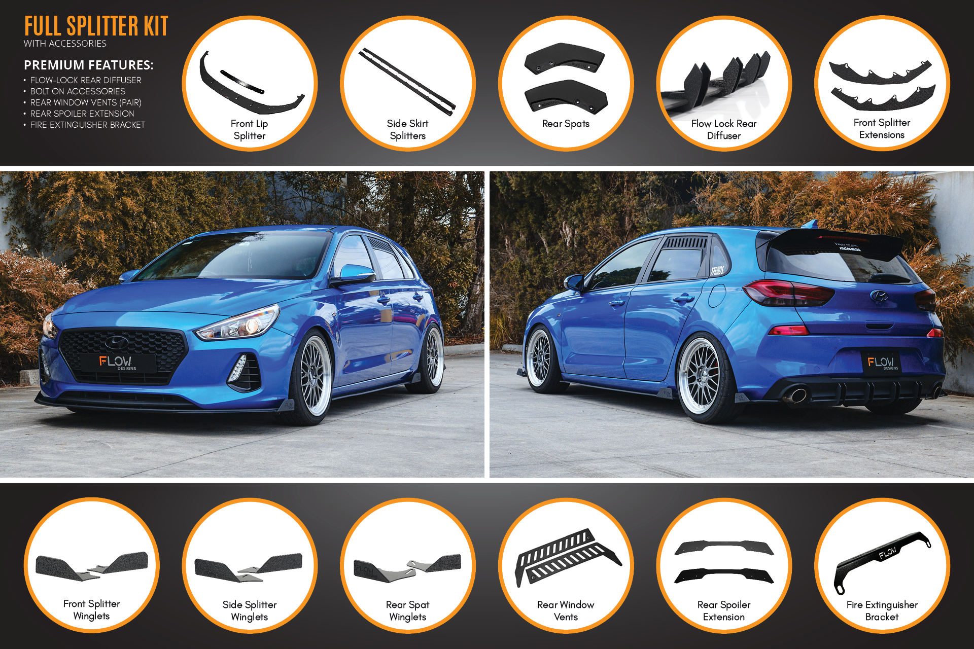 Hyundai i30 SR Hatch (2017-2018) Full Lip Splitter Set (GLOSS BLACK)