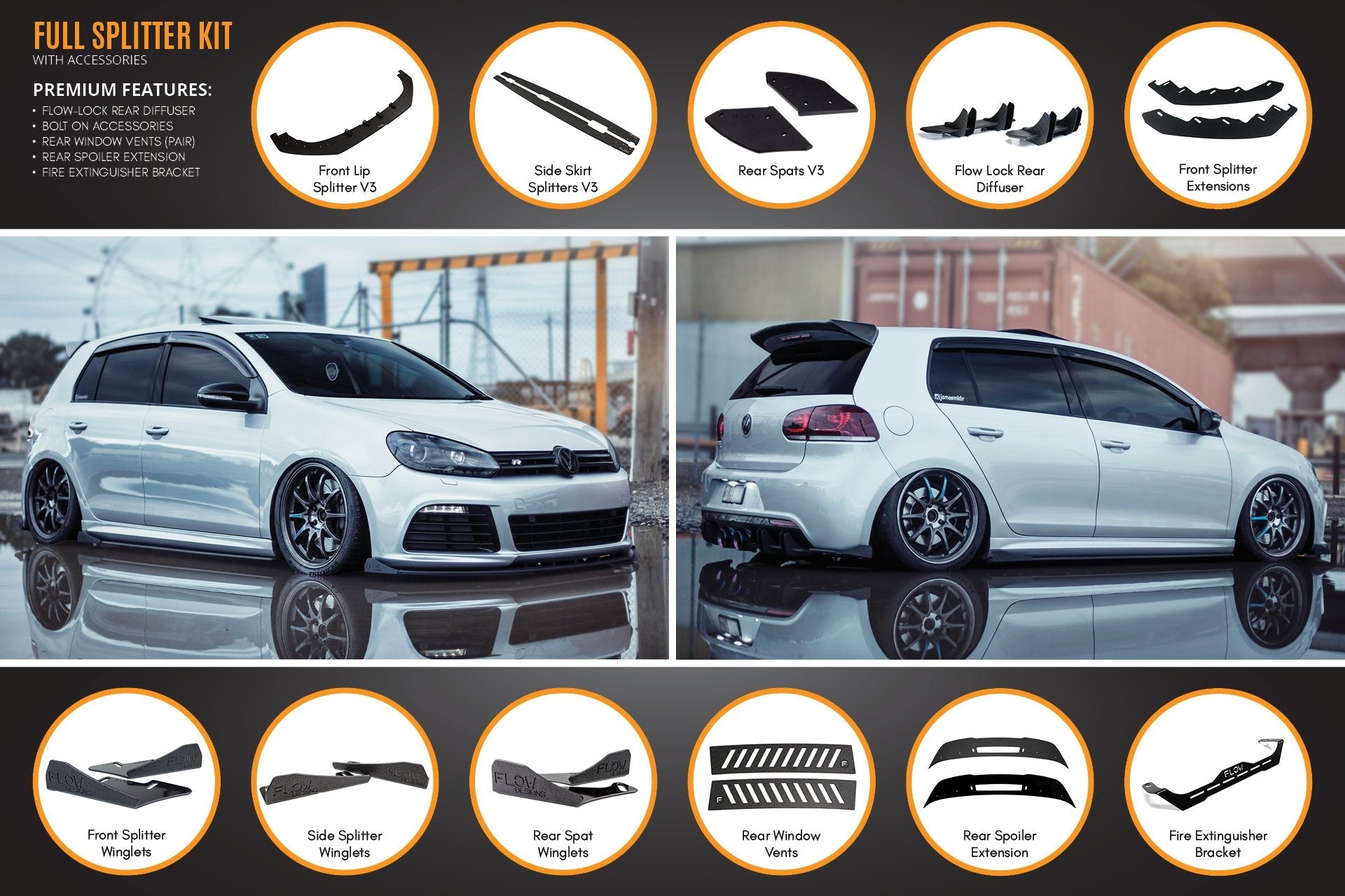 Volkswagen MK6 Golf R Full Lip Splitter Set WITH Accessories