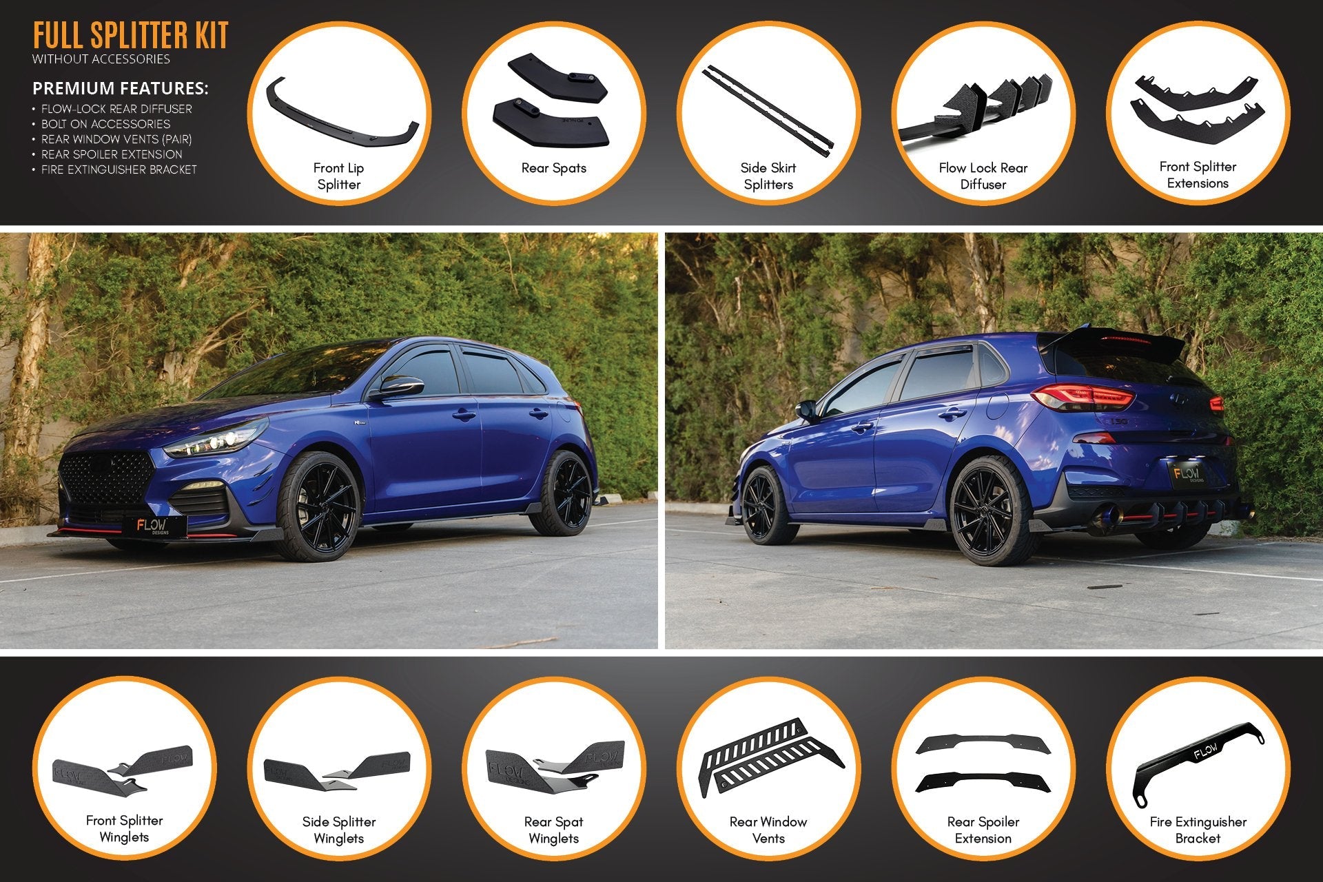 Hyundai i30 N Line Hatch PD (2018-Current) Full Splitter Lip Set (GLOSS BLACK)