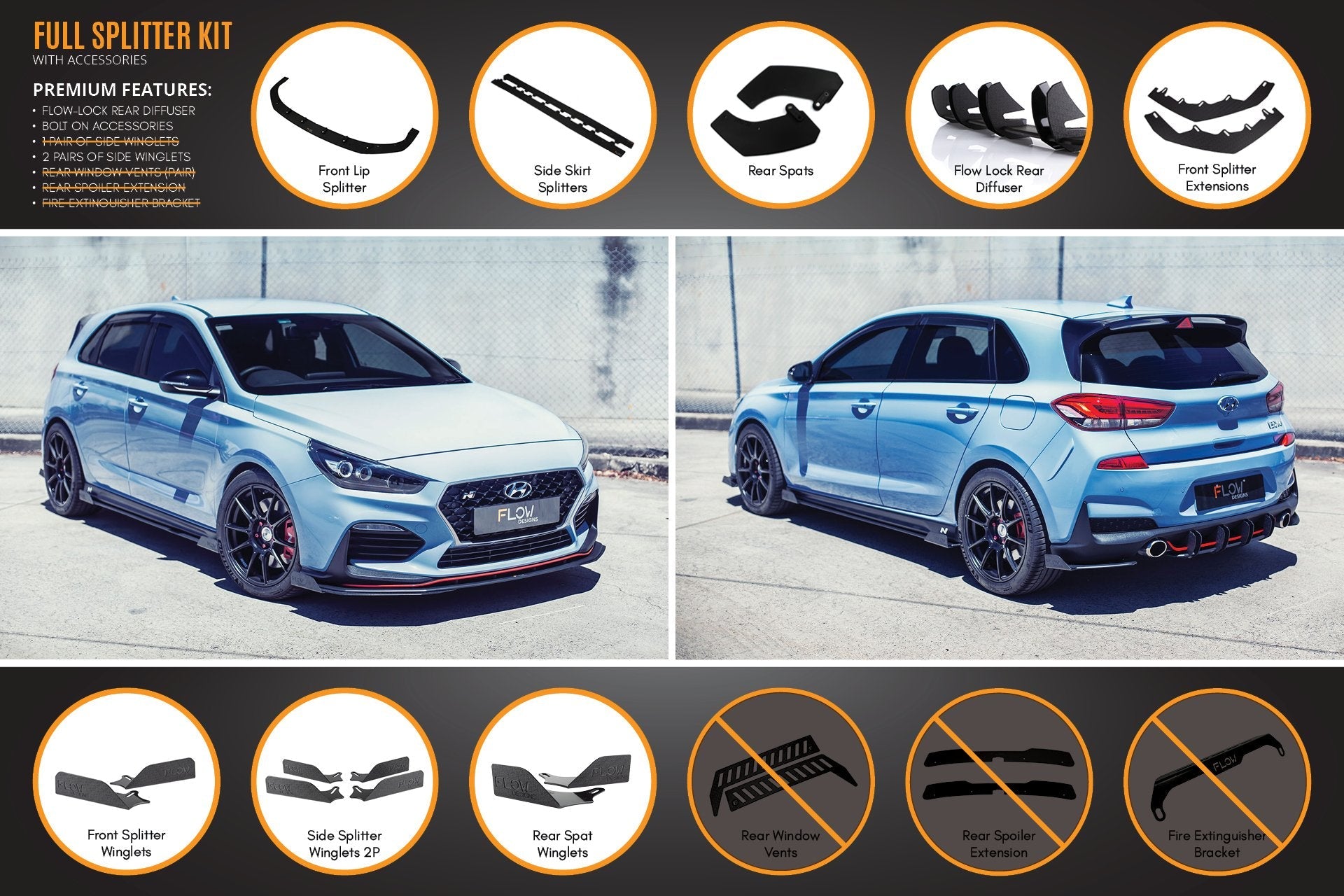 Hyundai i30N Hatch PD (2018-2020) Full Lip Splitter Set (GLOSS BLACK)