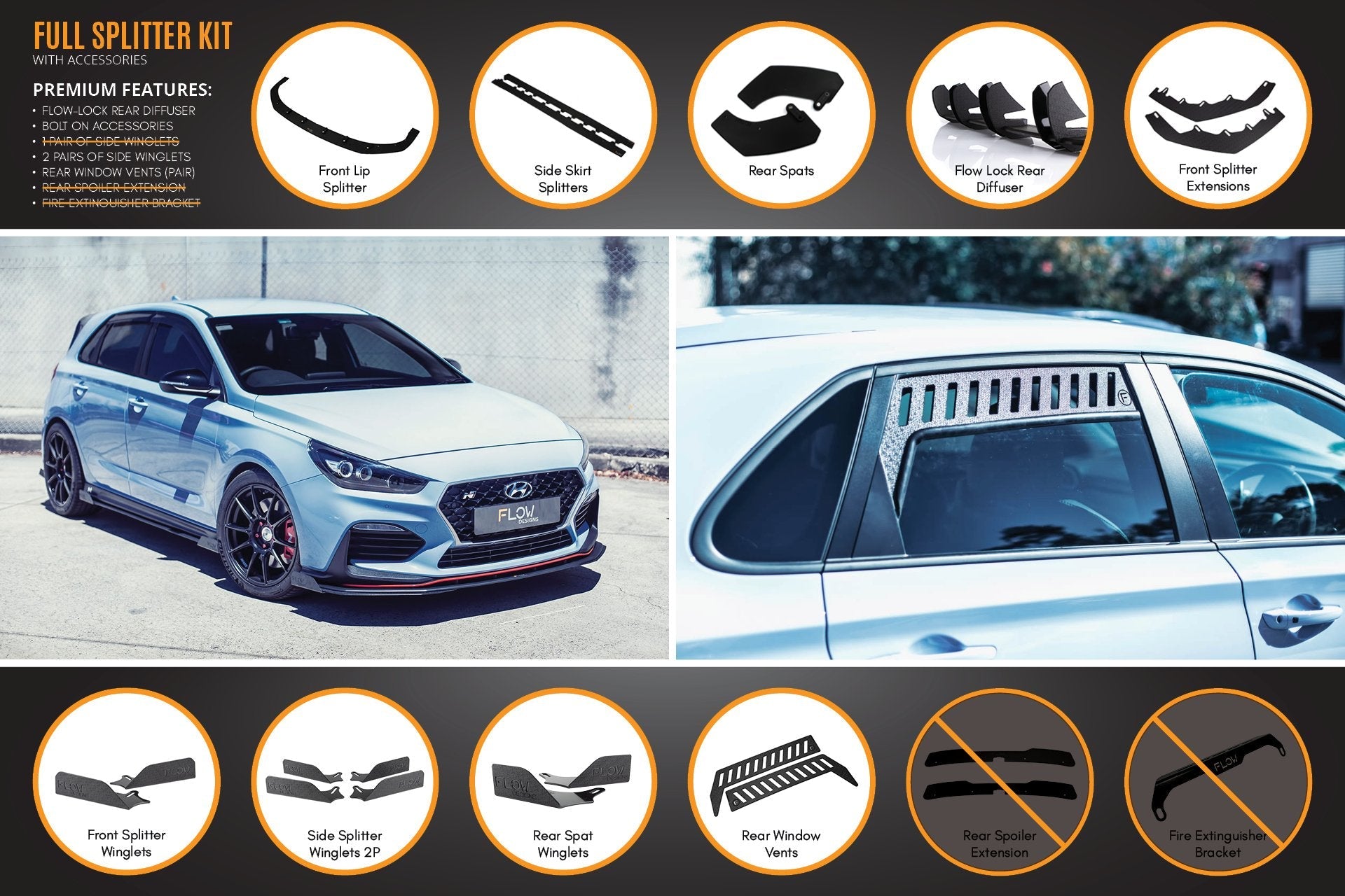 Hyundai i30N Hatch PD (2018-2020) Full Lip Splitter Set (GLOSS BLACK)