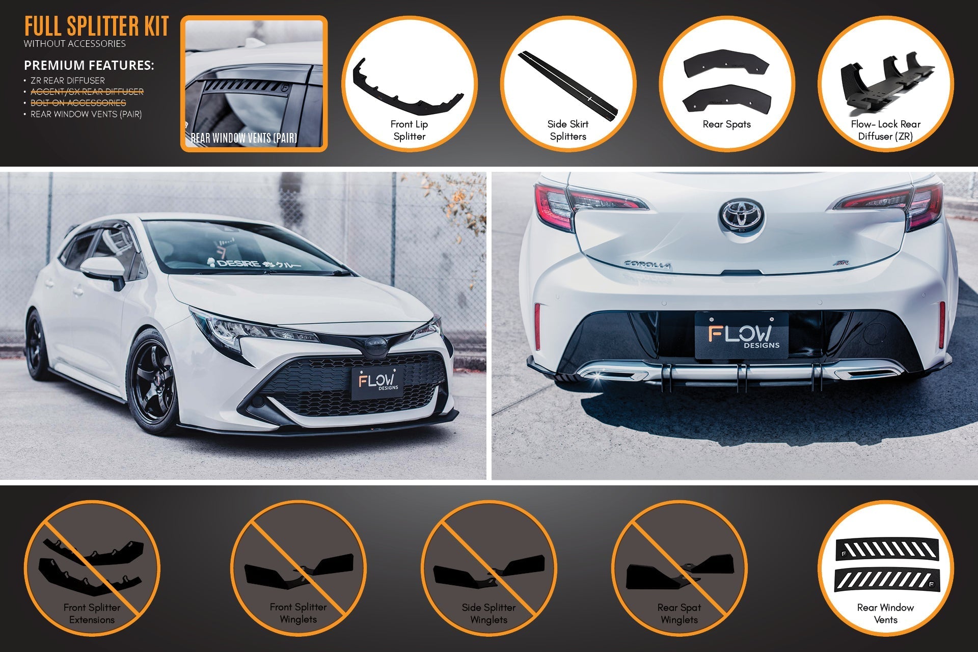 Toyota Corolla MZEA12R/ZWE211R 2018-2022 Full Lip Splitter Set