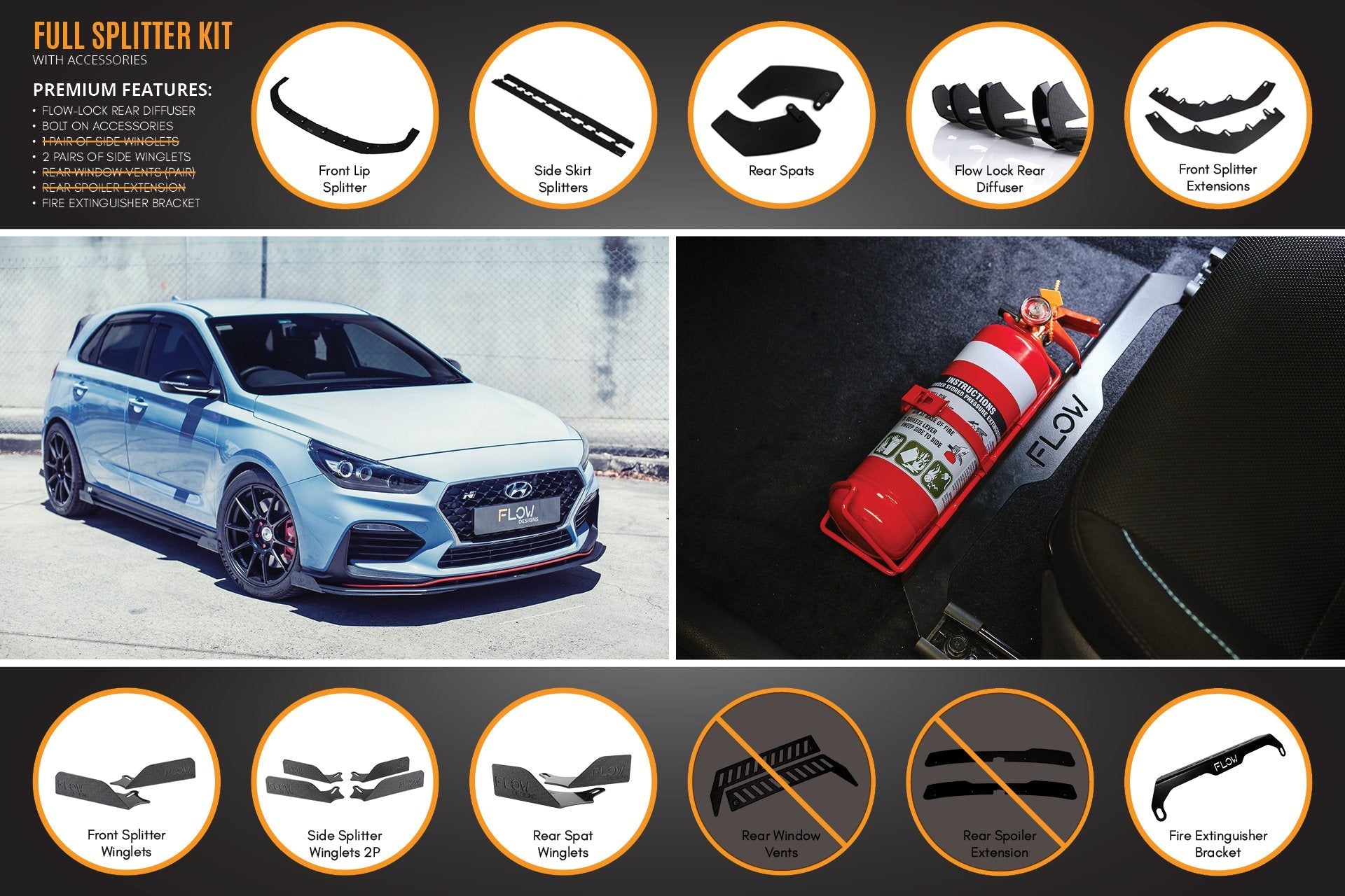 Hyundai i30N Hatch PD (2018-2020) Full Lip Splitter Set (GLOSS BLACK)