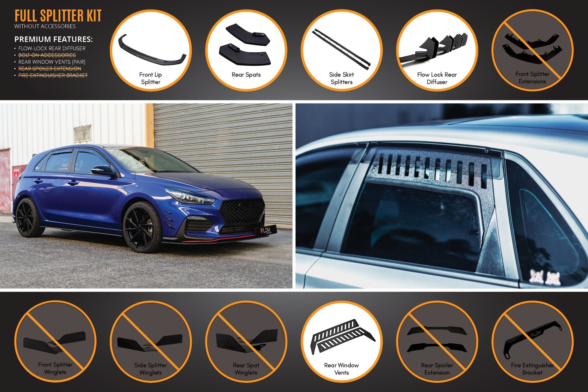 Hyundai i30 N Line Hatch PD (2018-Current) Full Splitter Lip Set (GLOSS BLACK)