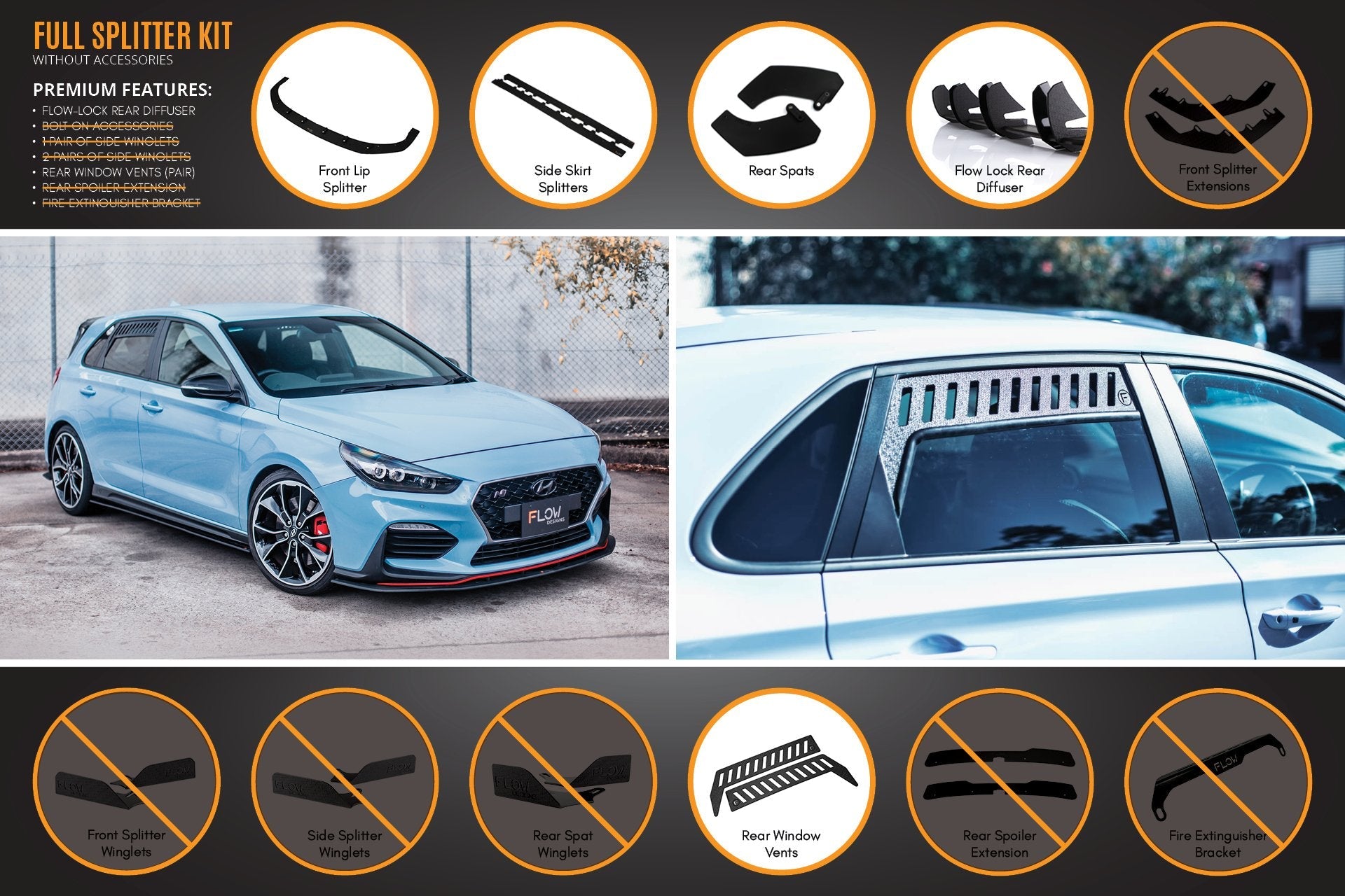 Hyundai i30N Hatch PD (2018-2020) Full Lip Splitter Set (GLOSS BLACK)