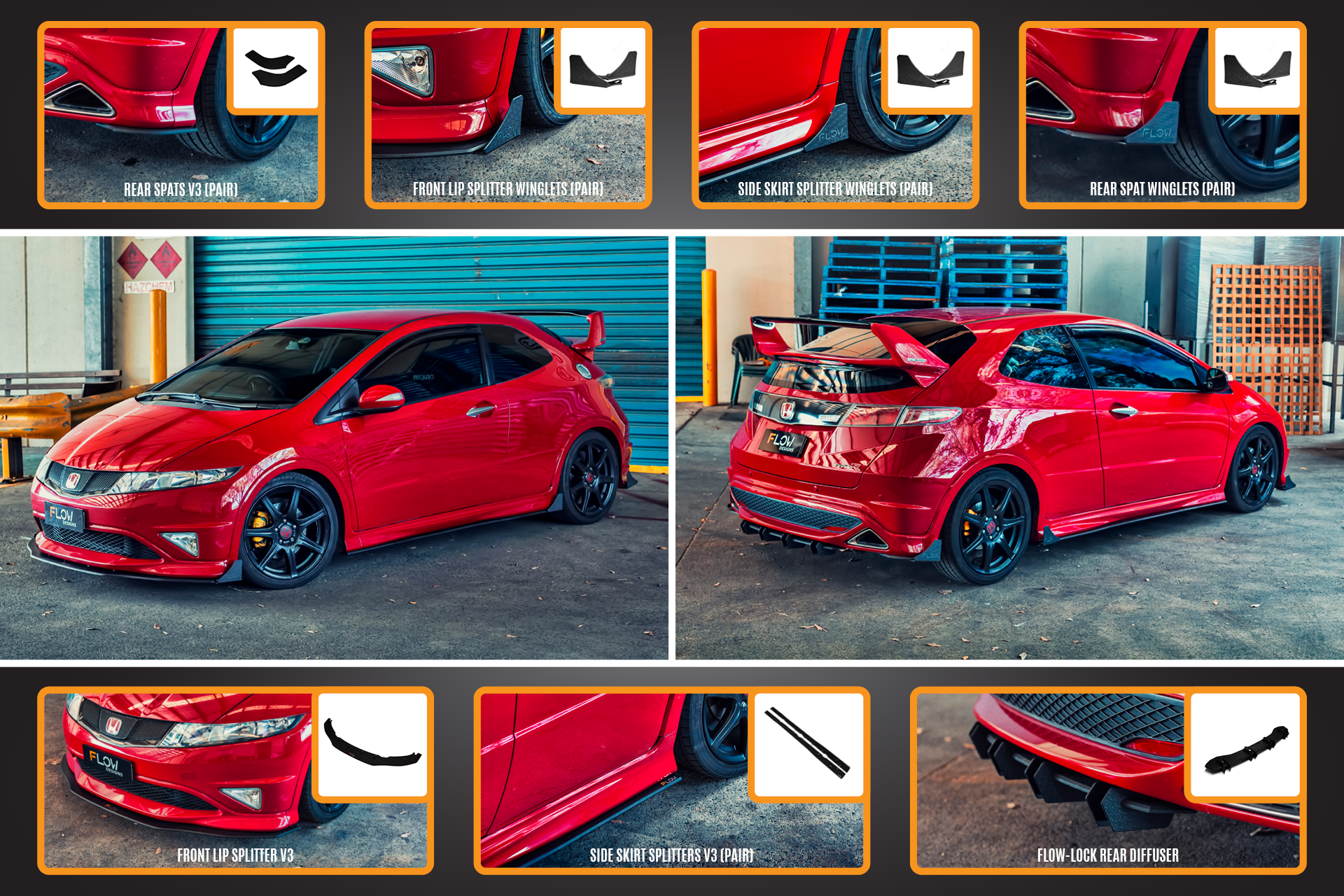 Honda FN2 Civic Type R Full Lip Splitter Set