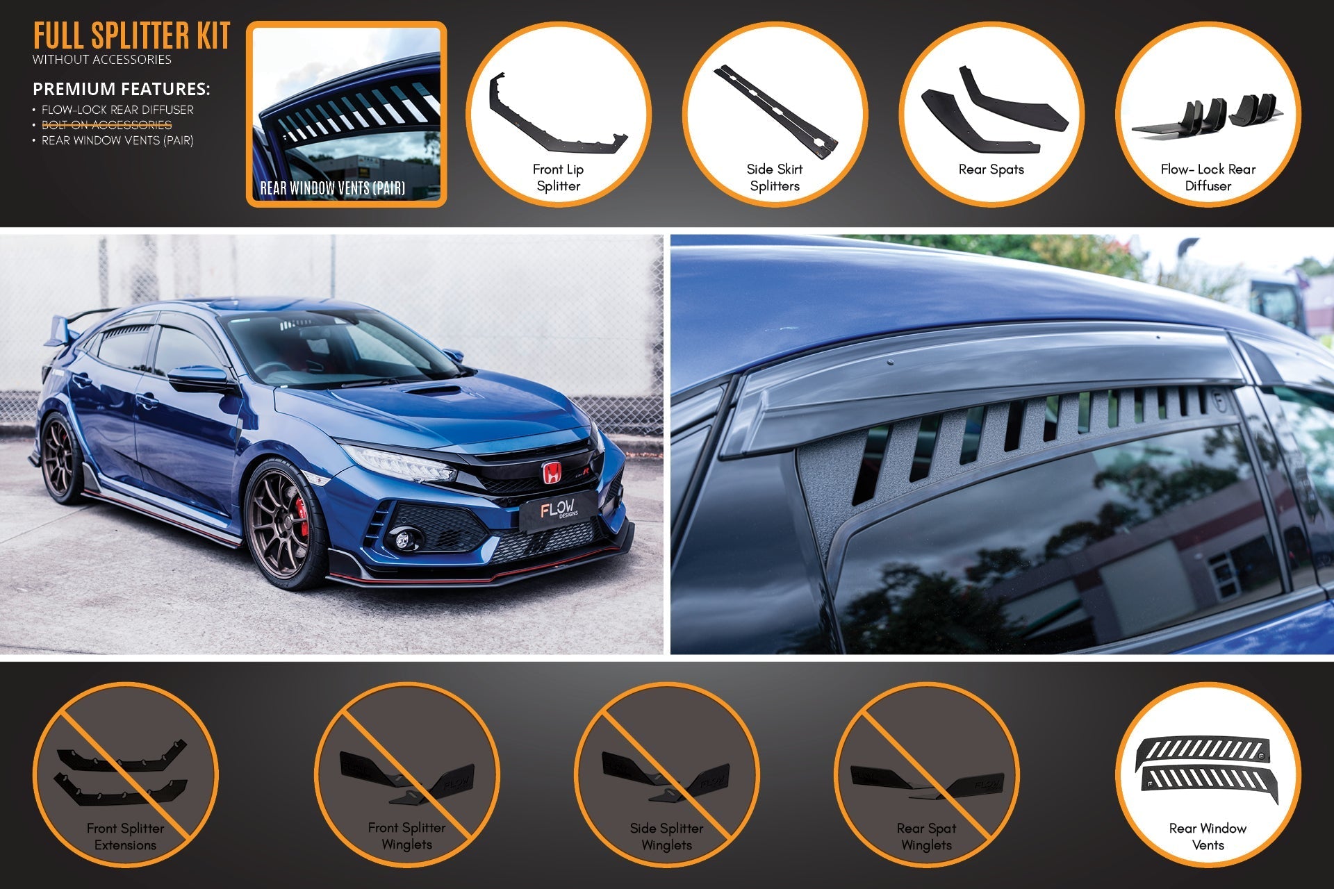 Honda FK8 Civic Type R Full Lip Splitter Set