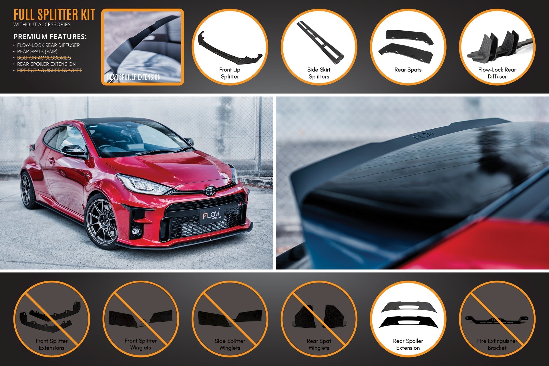 Toyota Yaris GR Full Lip Splitter Kit With Rear Diffuser